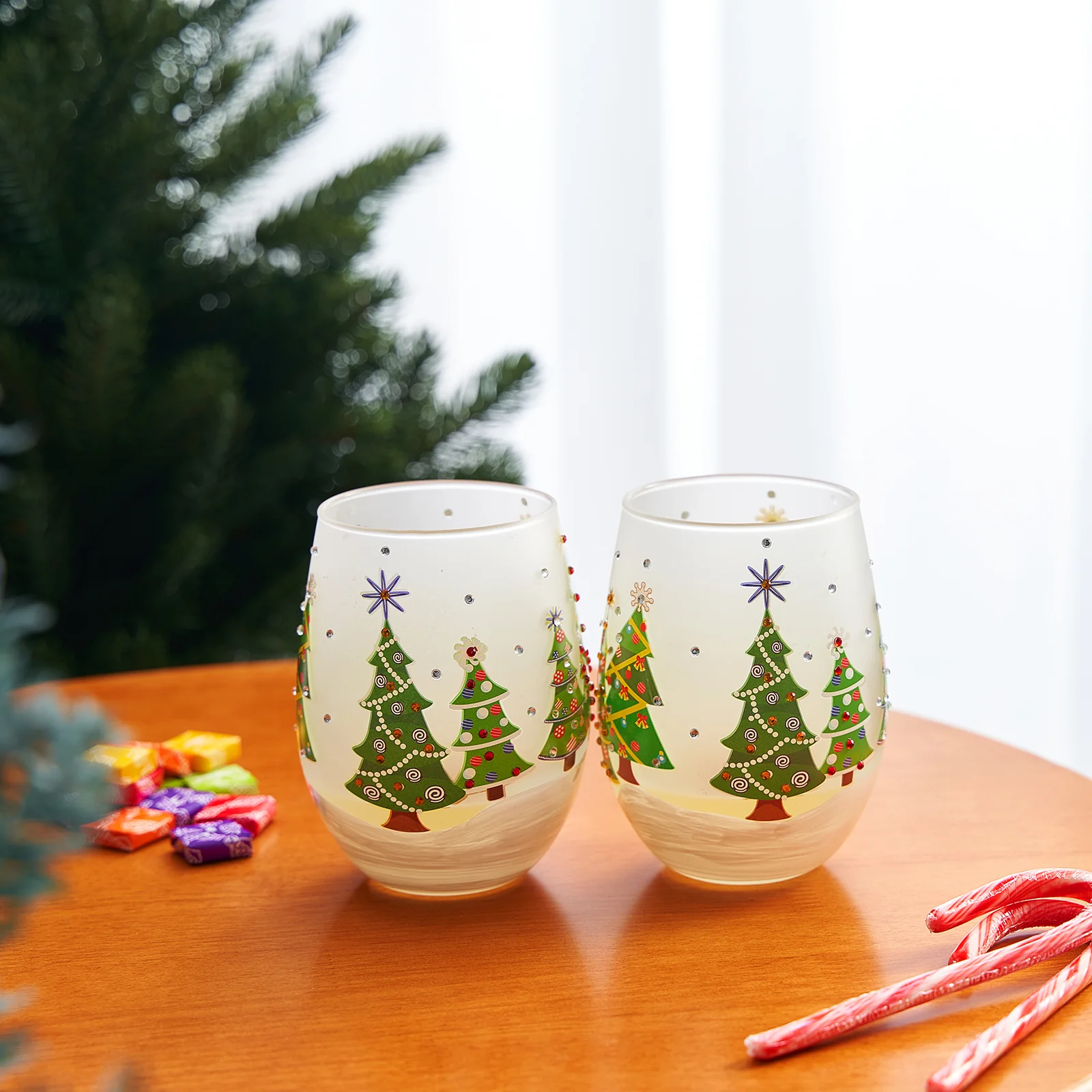Christmas Tree Holiday Themed Wine & Water Glasses - Set of 2 - Keen Glass Solutions