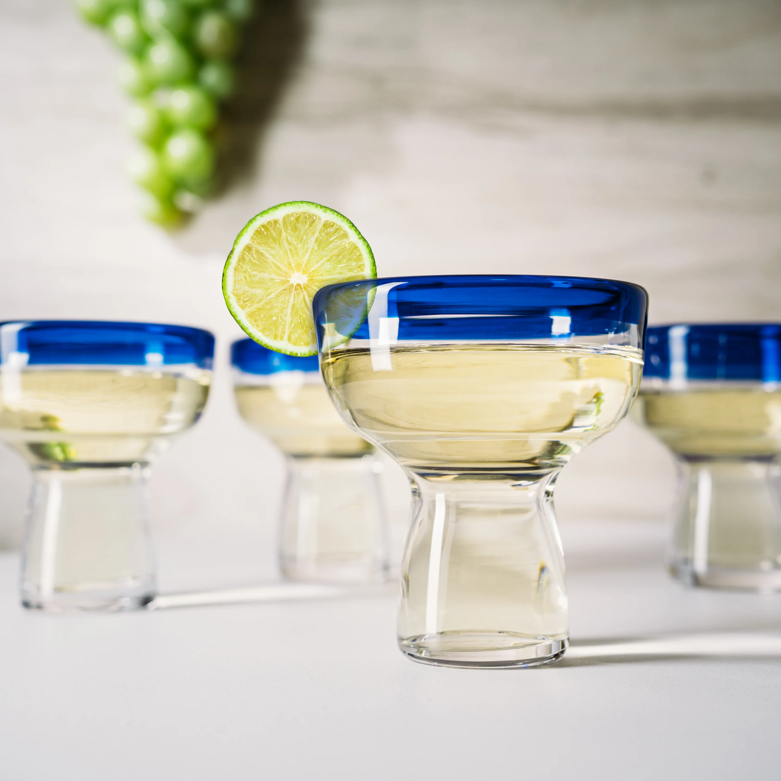 Mexican Hand Blown Blue Rim Margarita Glasses - Set of 4 - Keen Glass Solutions