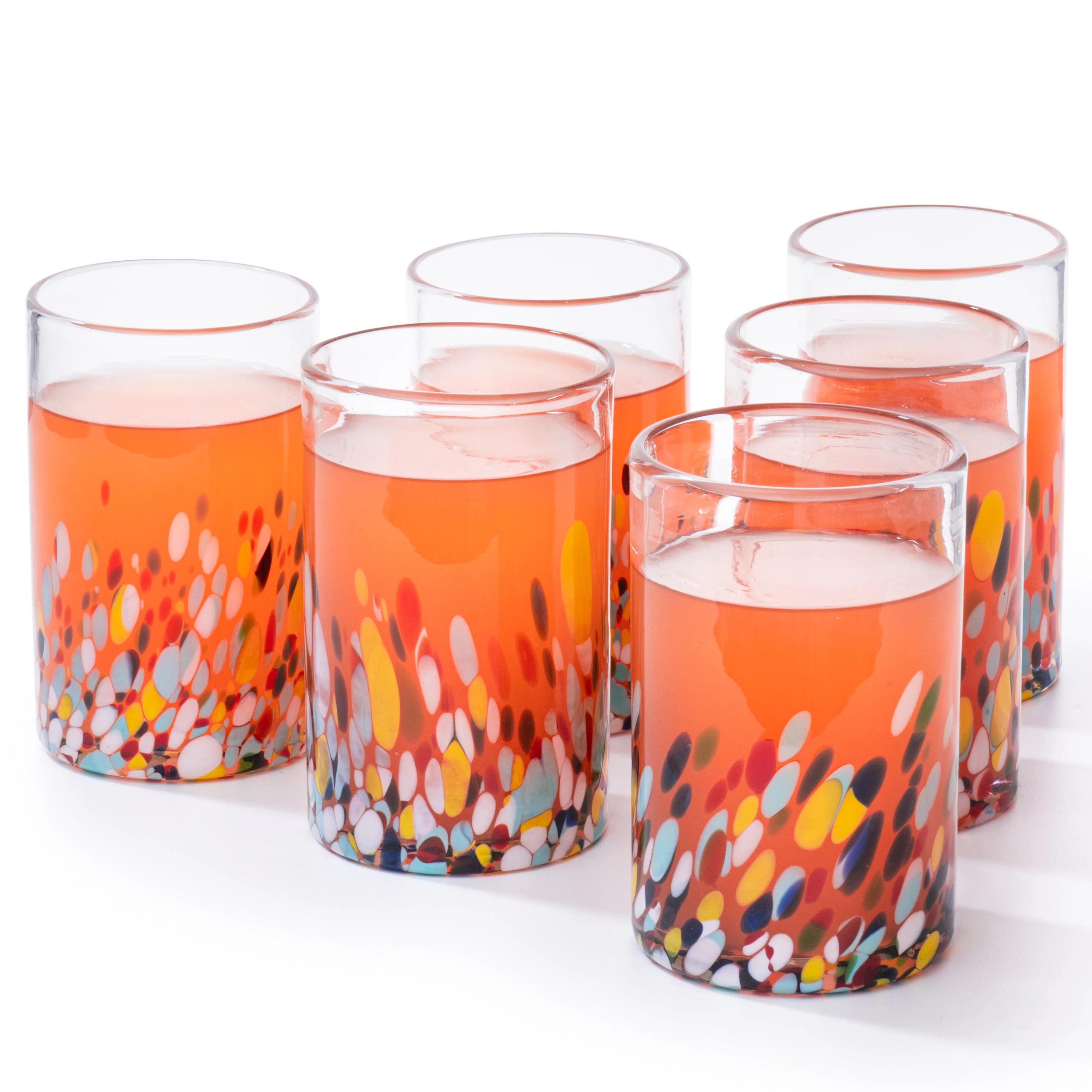 Hand Blown Mexican Drinking Glasses and Pitcher – Set of 6 (Confetti) - Keen Glass Solutions