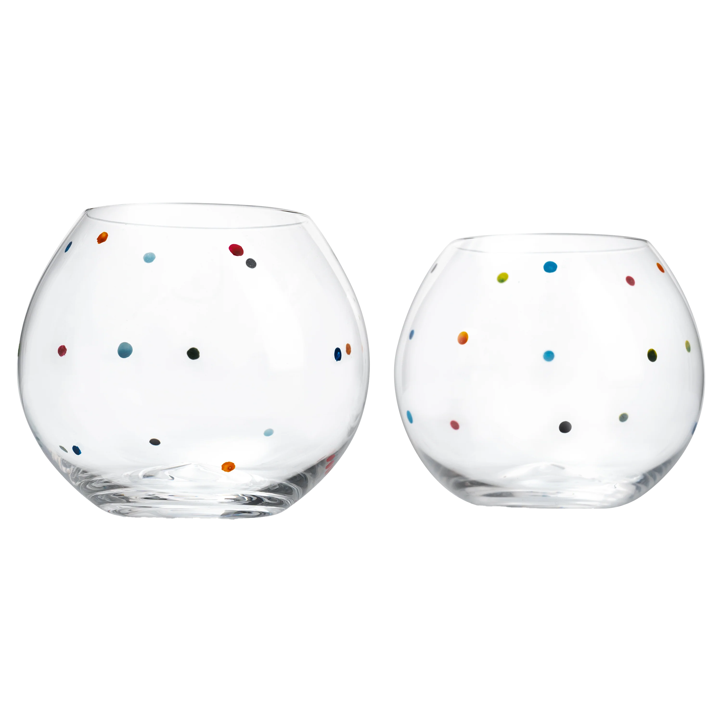 Polka Dot Set of 2 Stemless Bubble Wine Glasses 18 oz - Keen Glass Solutions