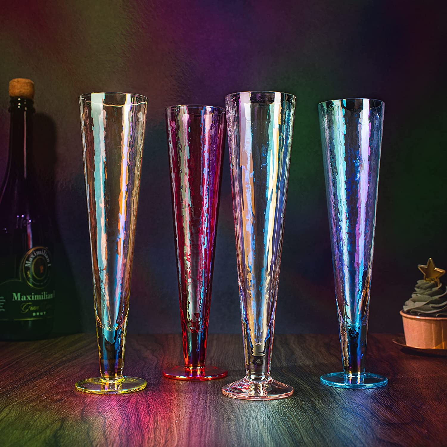 Champagne Flutes, Iridescent Crystal Glass - Set of 4 - 10 - Keen Glass Solutions