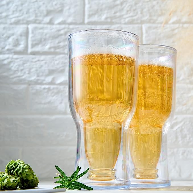 Unbreakable Insulated Beer Glasses - Set of 2 - 17 oz - Keen Glass Solutions