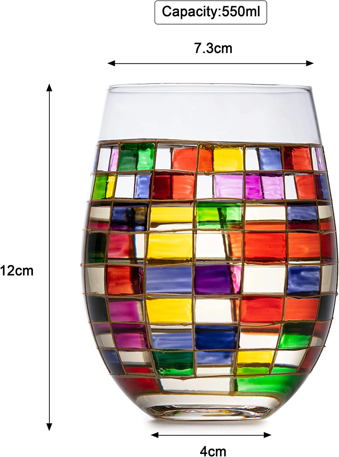 Renaissance Stained Wine Glasses Set of 2 (Stemless) - Keen Glass Solutions