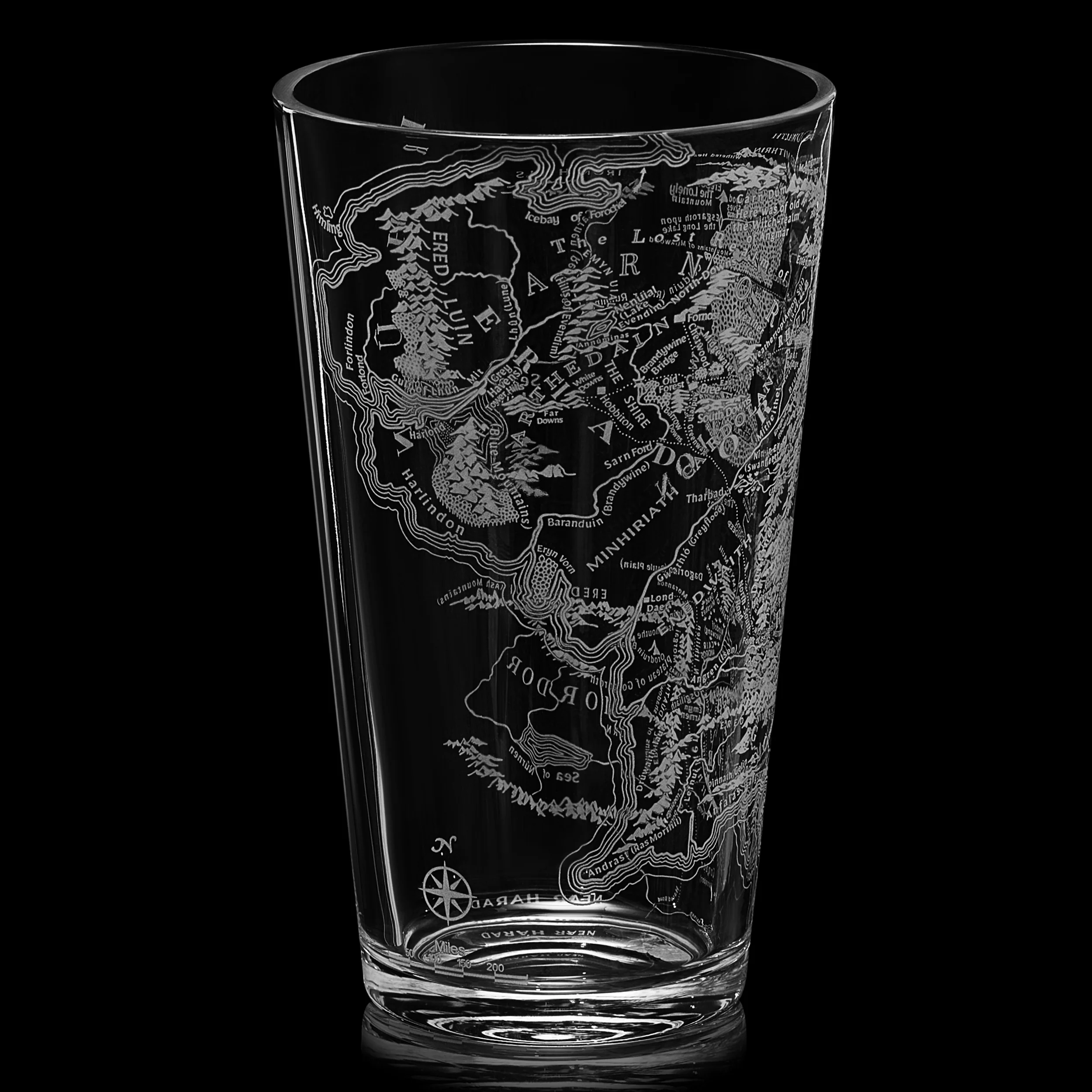 LOTR Middle Earth Map Beer Glass - 15 OZ Middle-Earth - Keen Glass Solutions