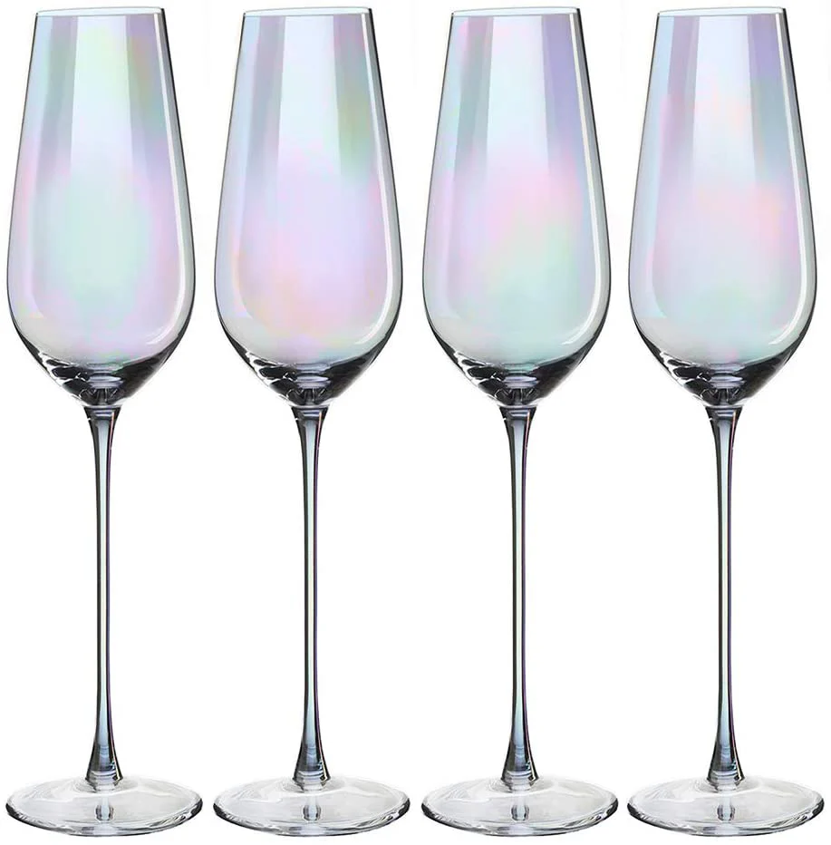 Iridescent Glasses - Crystal Luster Radiance Set of 4 (Tall Flutes) - Keen Glass Solutions