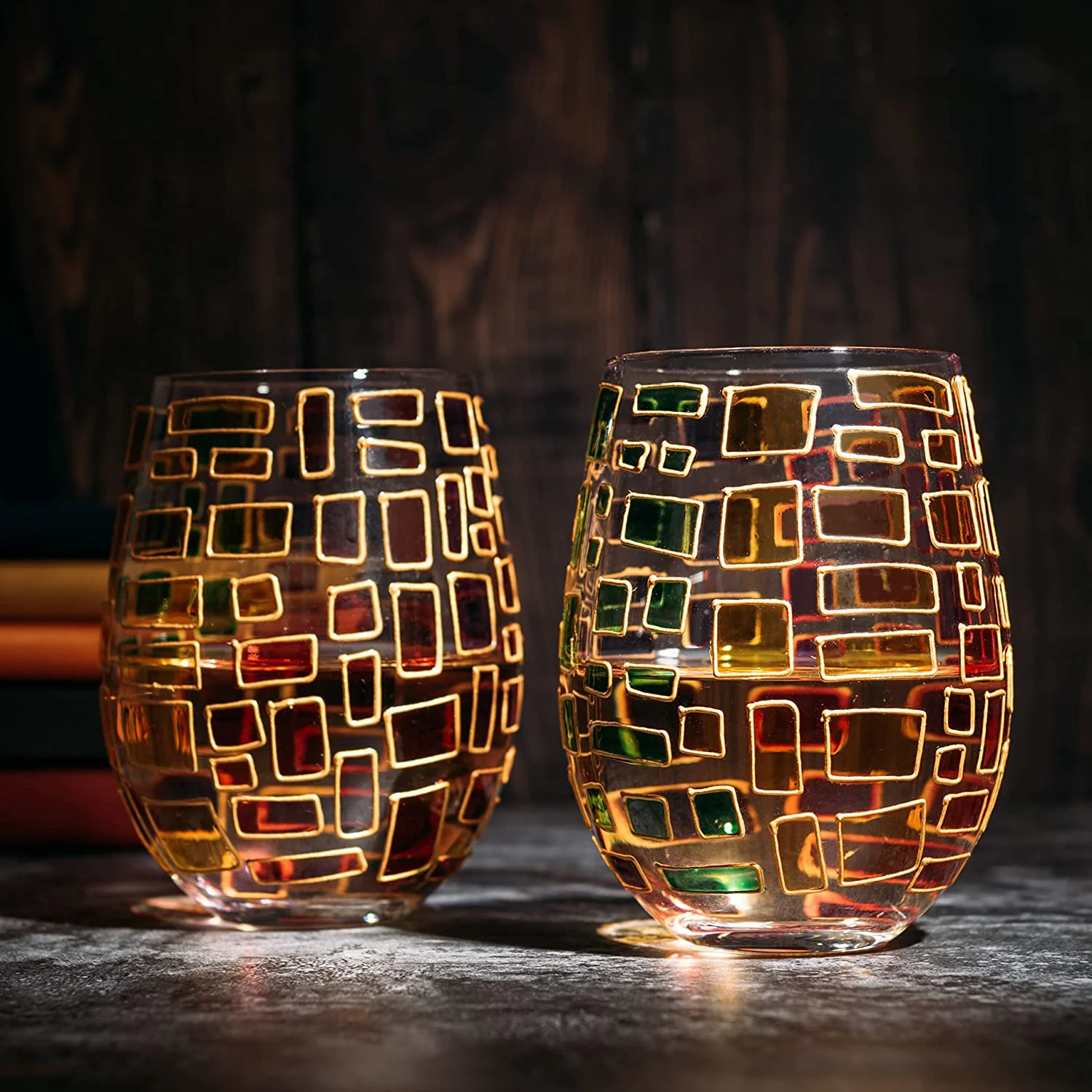 Renaissance Stained Glass Windows, (Stemless Wine Glasses) - Keen Glass Solutions