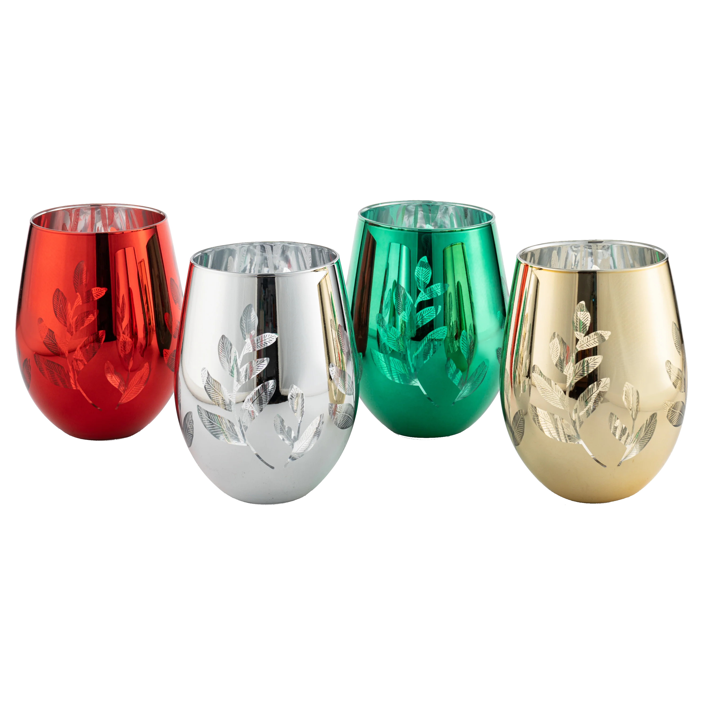 Multicolor 4-Piece Tree Stemless Wine & Water Glasses (Stemless) - Keen Glass Solutions