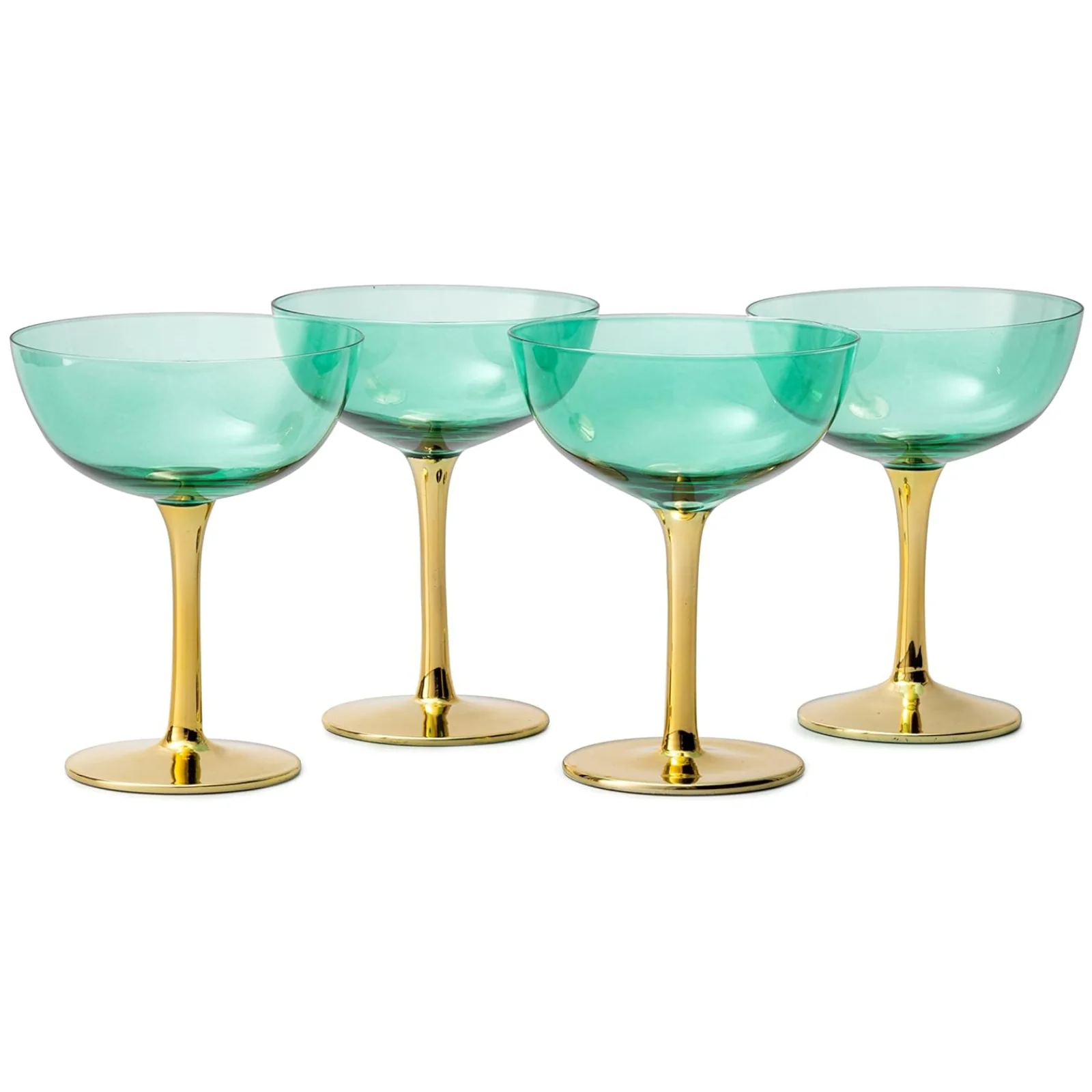 Colored Coupe Art Deco Glasses, Gold | Set of 4 | 8 oz (Green) - Keen Glass Solutions