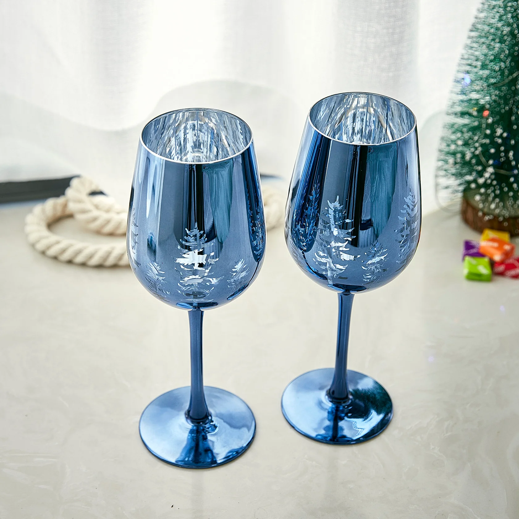 Crystal Christmas Tree Stemmed Wine & Water Glasses - Set of 2 - Keen Glass Solutions