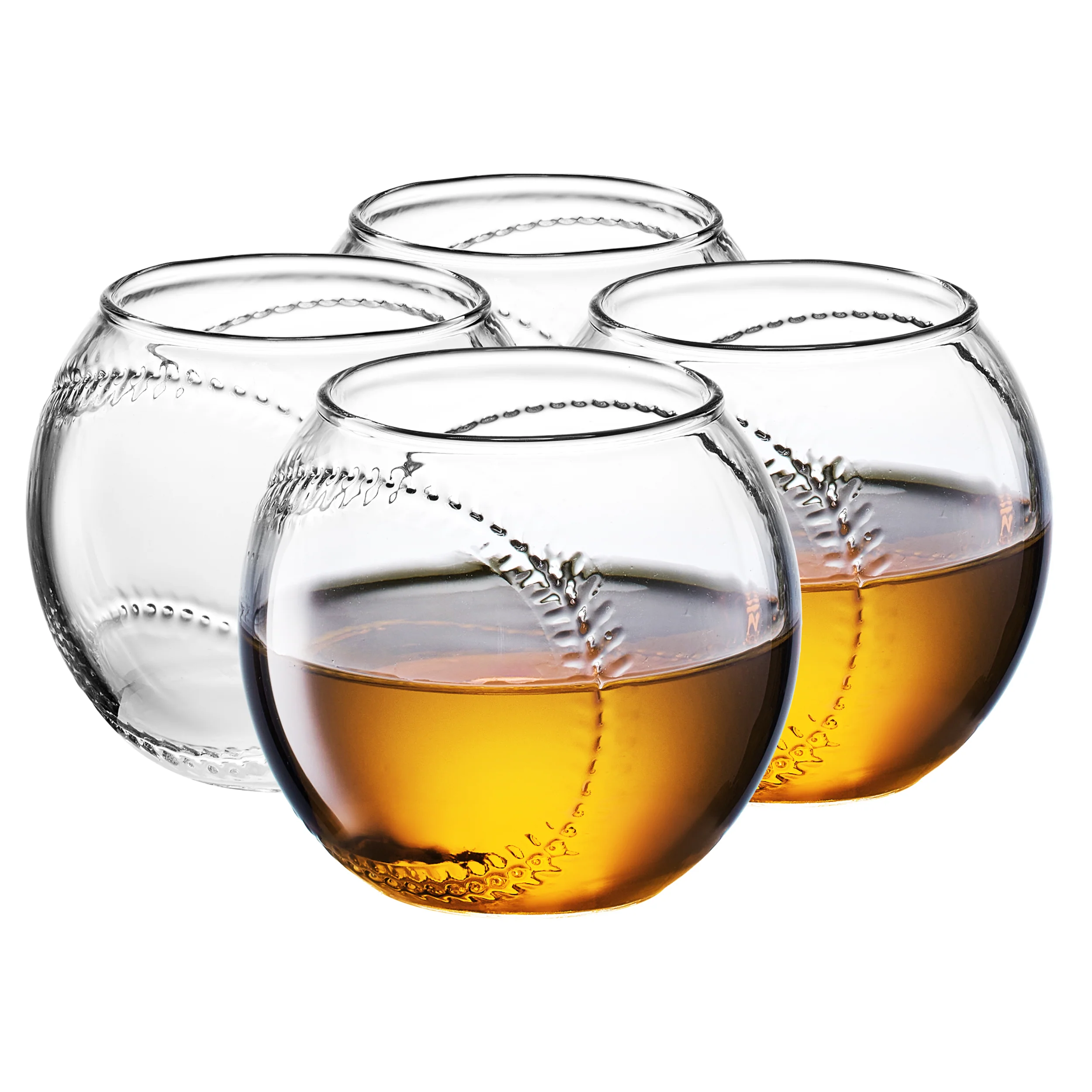 Baseball Round Whiskey Glasses | 10oz Whiskey Glass Set of 4 - Keen Glass Solutions