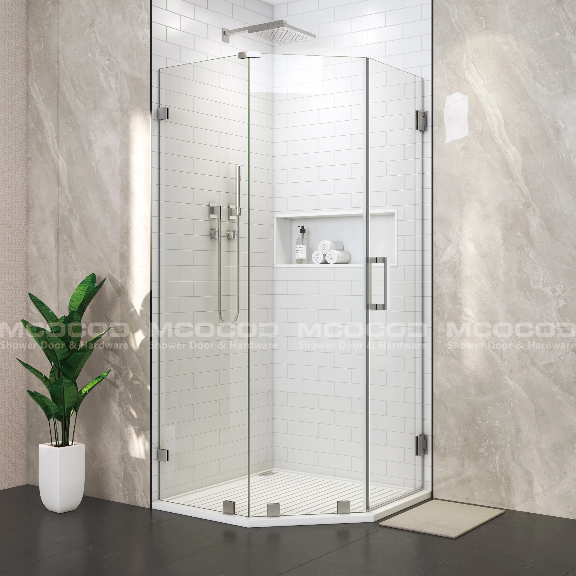 Customize Frameless Shower Enclosure Three Glass Shower Doors - H06-07A - Keen Glass Solutions