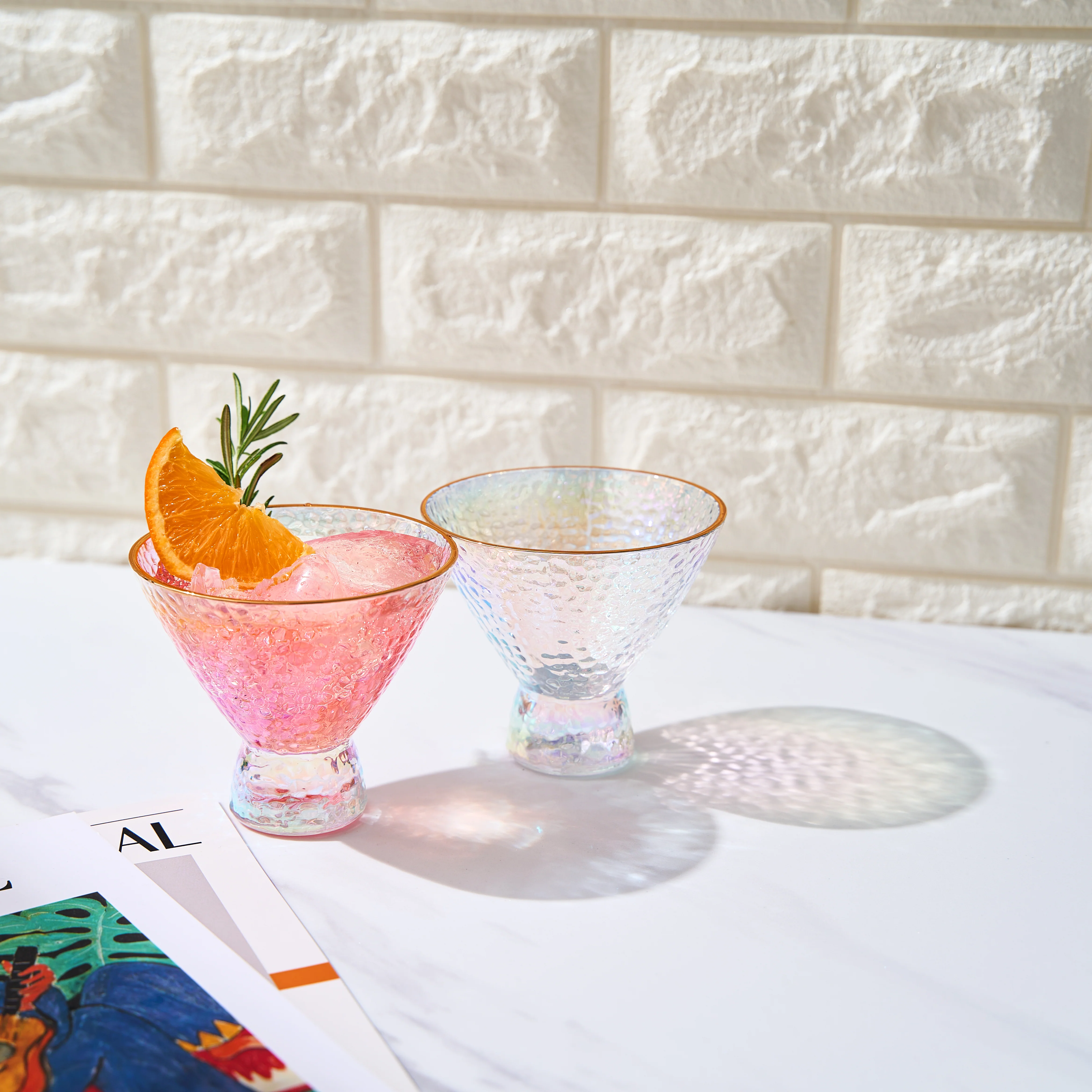 Iridescent Lustered Stemless Martini Glasses Set of 2 - Keen Glass Solutions