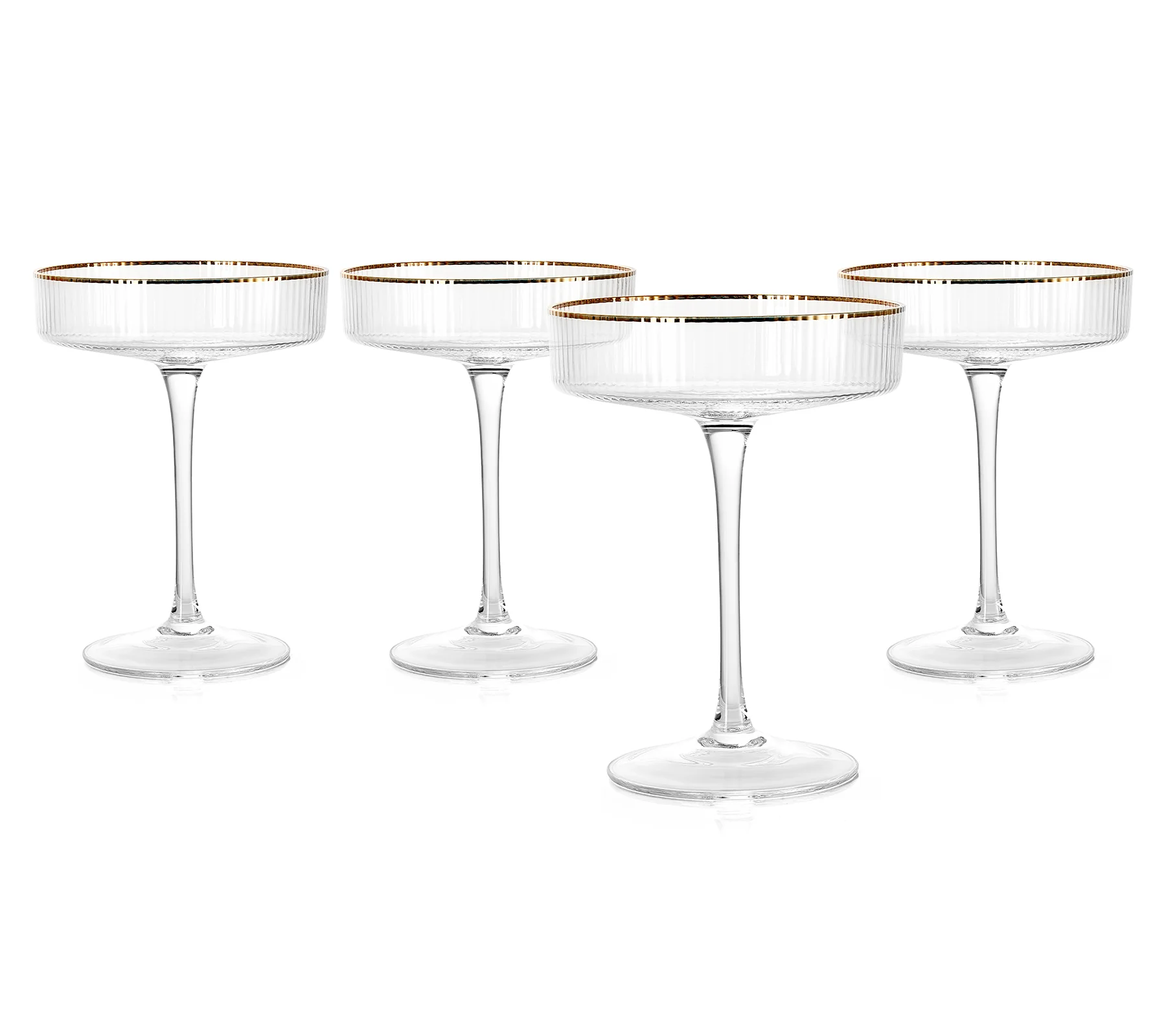 Ribbed Coupe Cocktail Glasses With Gold Rim 8 oz | Set of 4 - Keen Glass Solutions
