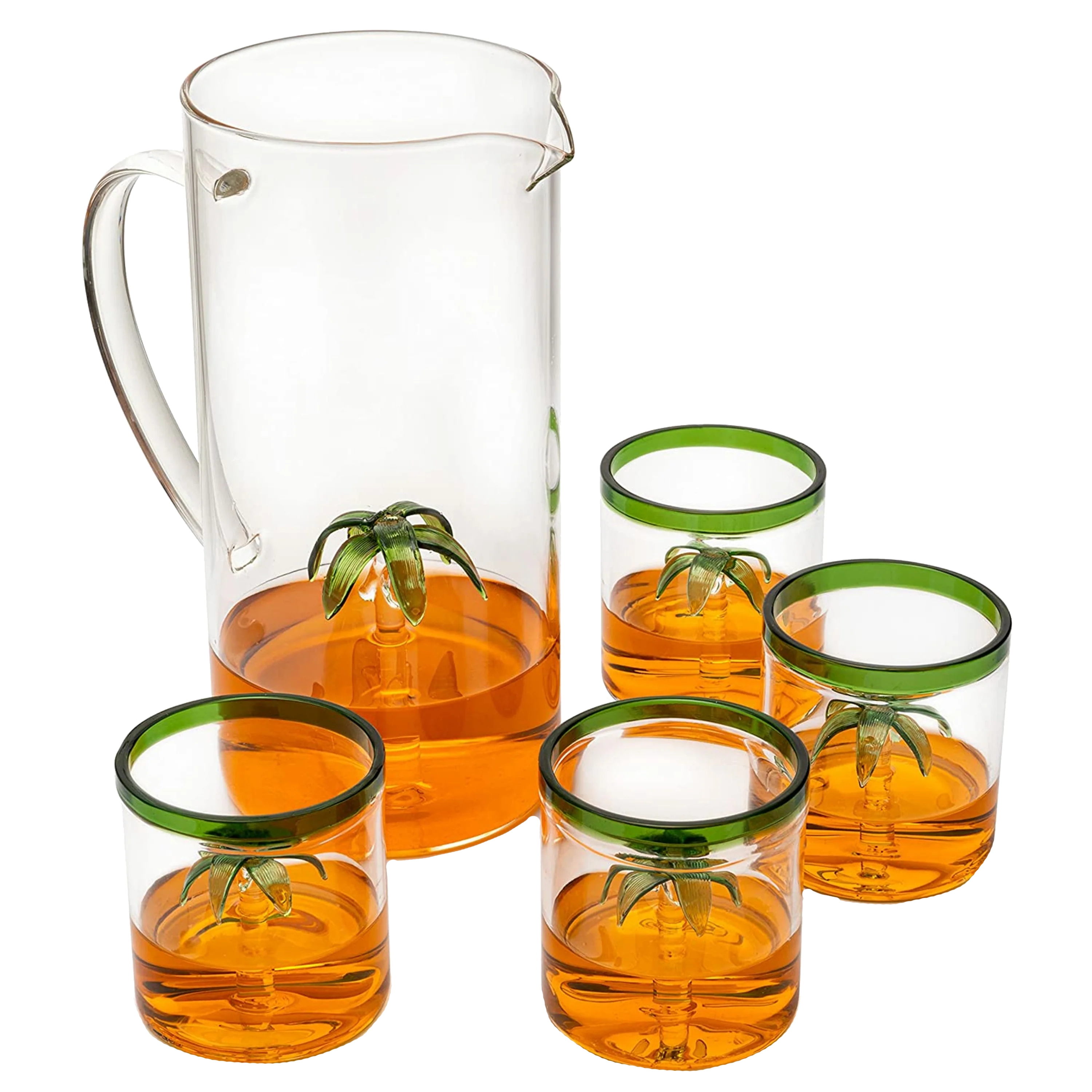 Palm Tree Pitcher & 4 Glasses Set Decanter, 9 oz - Keen Glass Solutions