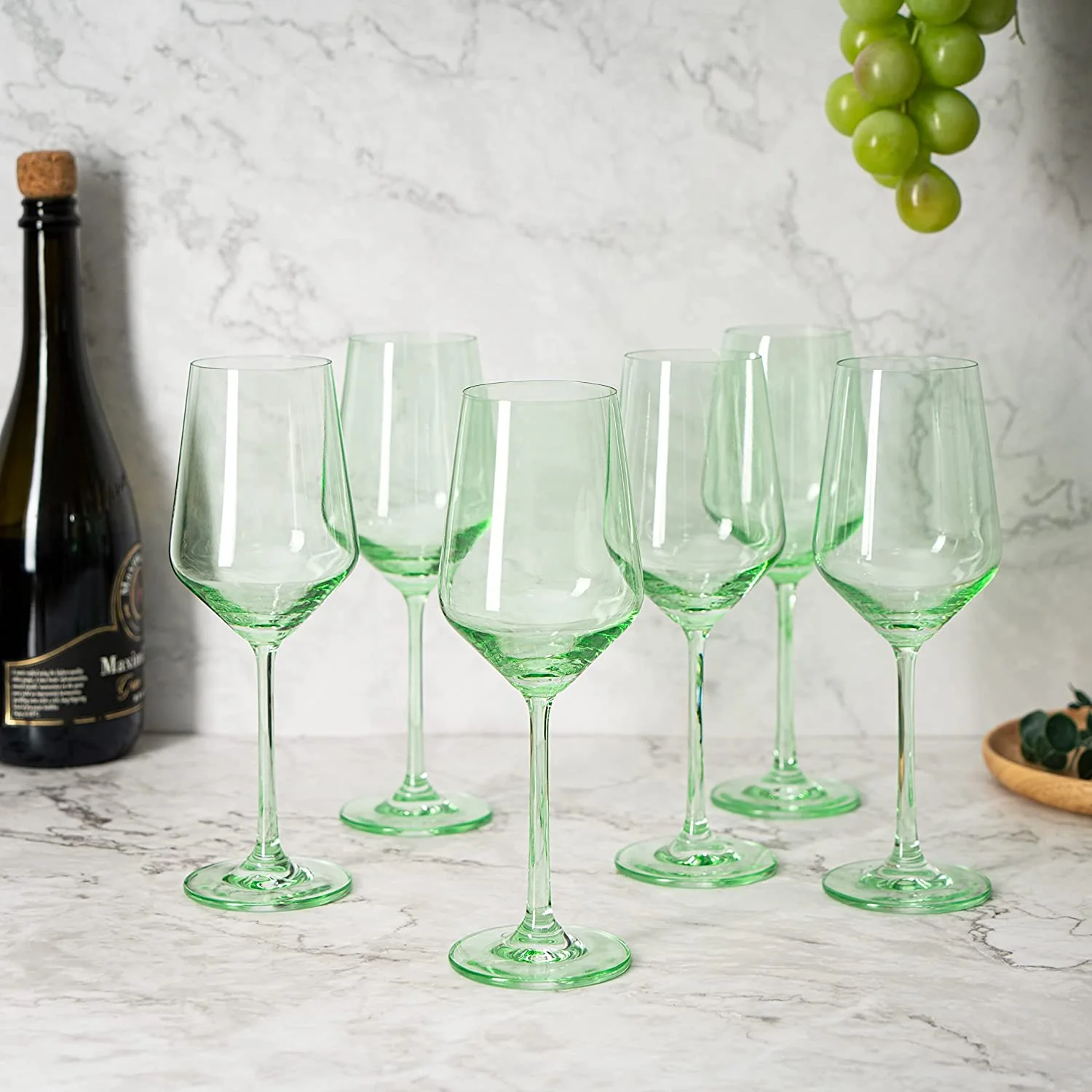 Green Colored Wine Glass Set, 12oz Glasses Set of 6 - Keen Glass Solutions