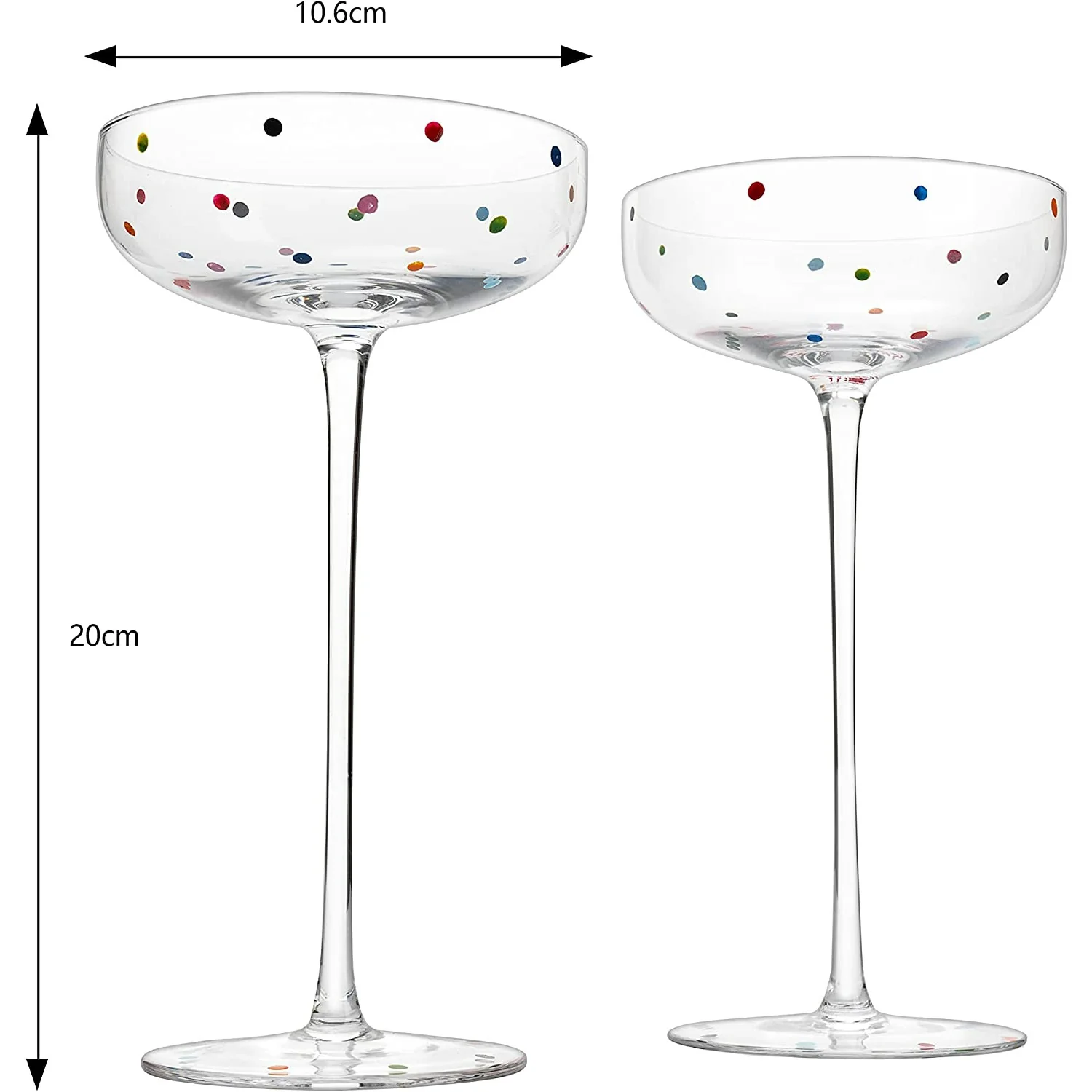 Polka Dot Champagne Coupe Glasses Set of 2 8.8 oz - Keen Glass Solutions