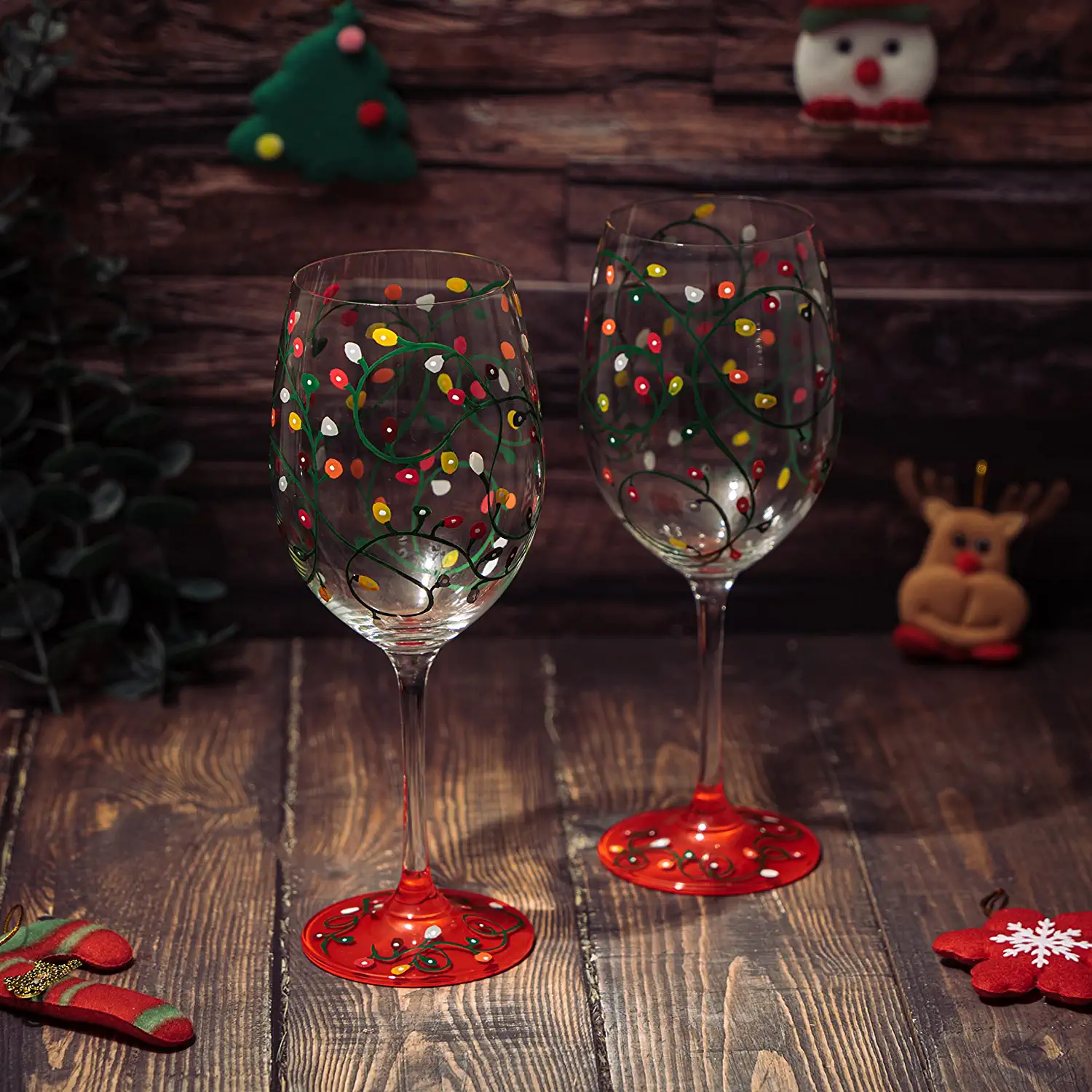 Stemmed Christmas Lights Wine Glasses Set of 2 - Keen Glass Solutions