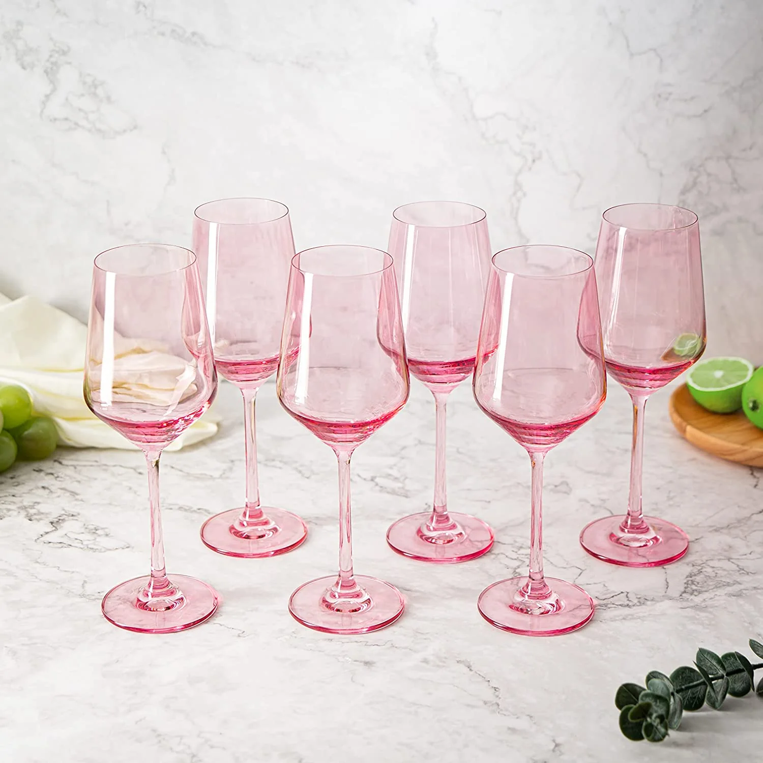 Colored Wine Glass Set,12 oz Glasses Set of 6 (Blush Pink) - Keen Glass Solutions