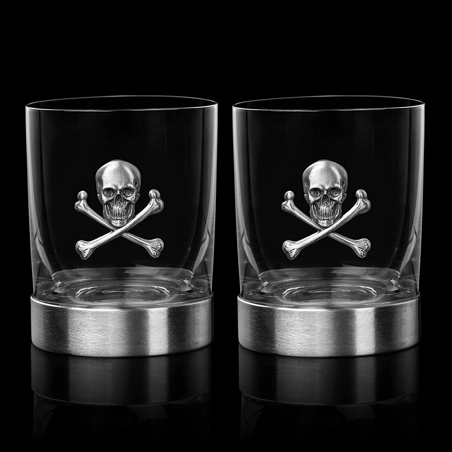Skull & Skeleton Crossbones Pewter Whiskey - 11oz Set of 2 - Keen Glass Solutions