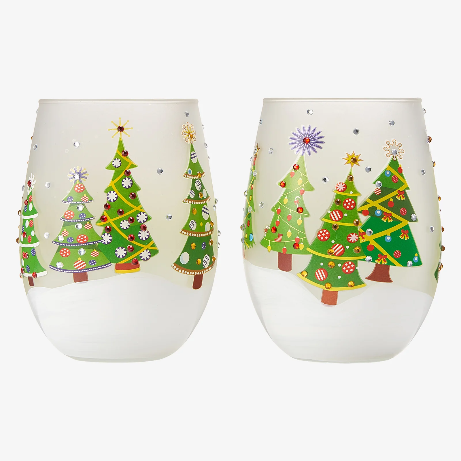 Christmas Tree Holiday Themed Wine & Water Glasses - Set of 2 - Keen Glass Solutions