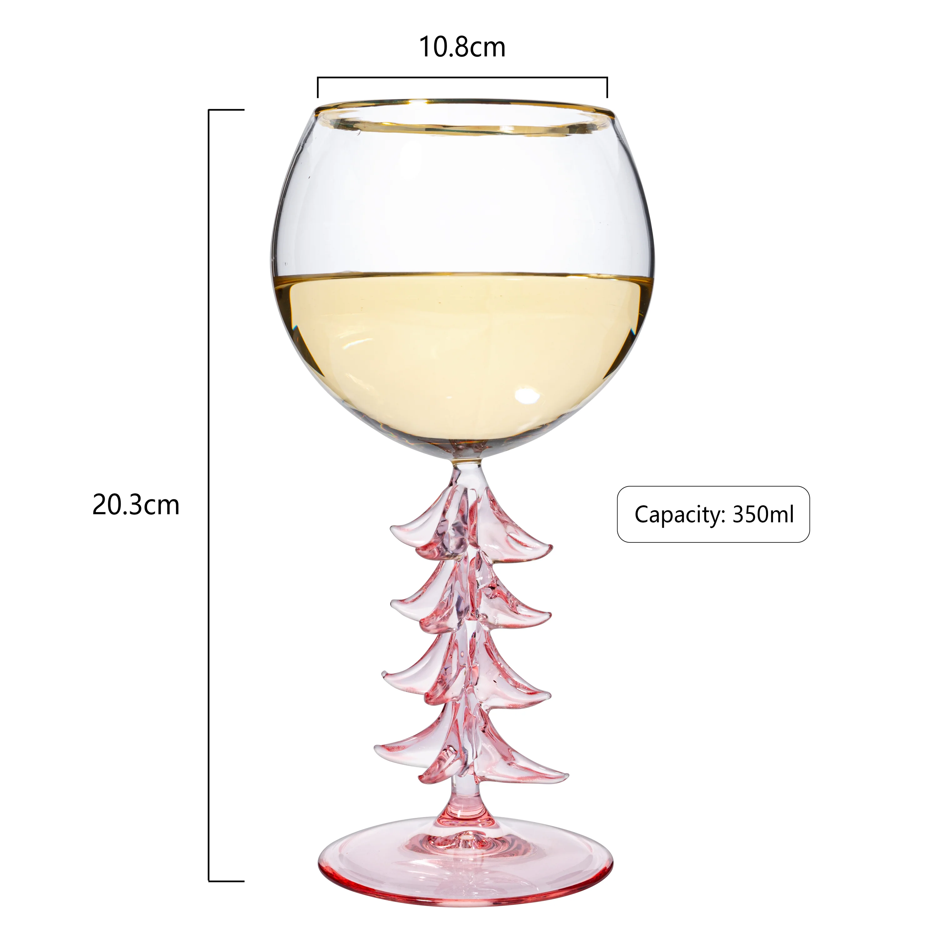 Crystal Christmas Holiday Tree Stemmed Wine Glass - Pink & Green - 12oz - Keen Glass Solutions