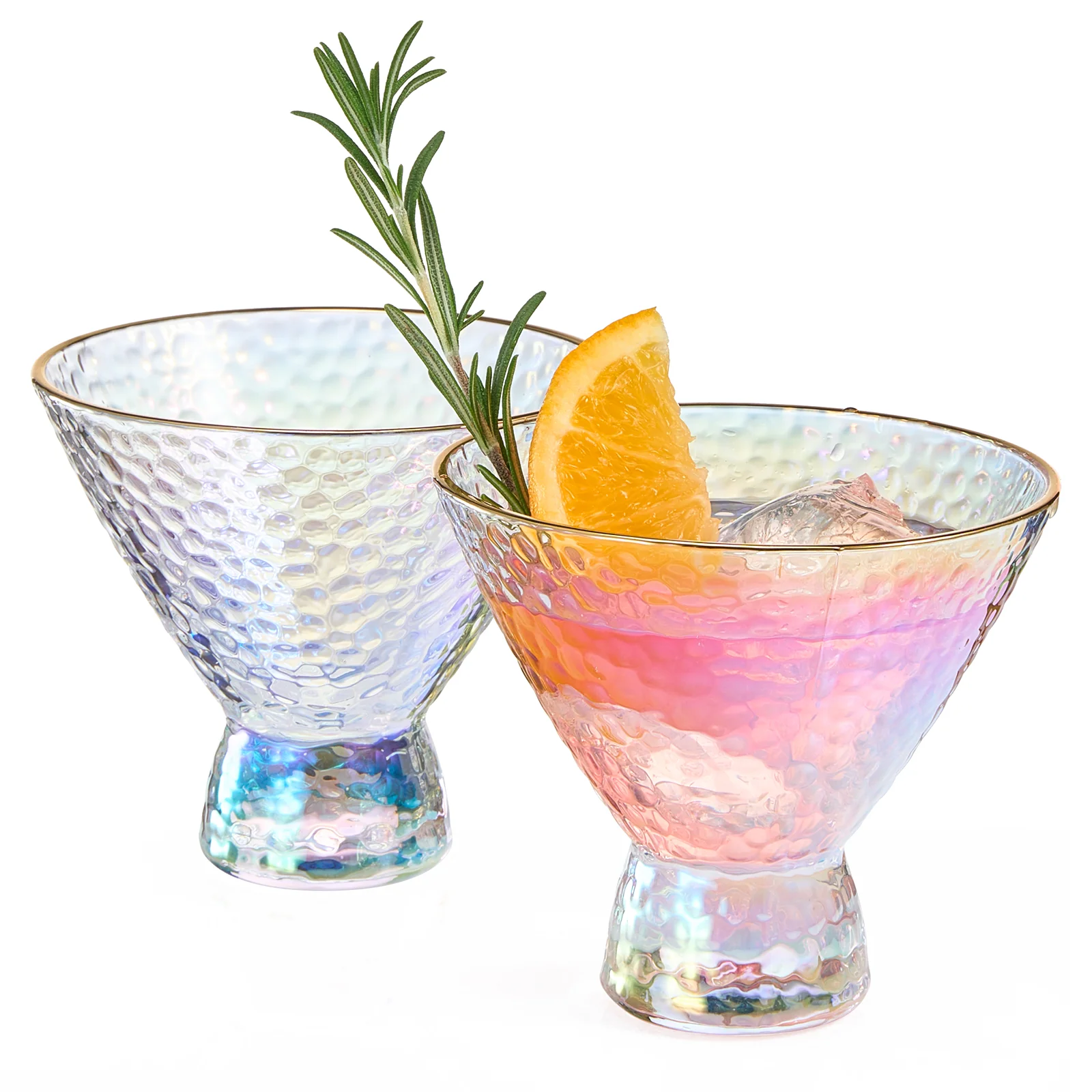 Iridescent Lustered Stemless Martini Glasses Set of 2 - Keen Glass Solutions