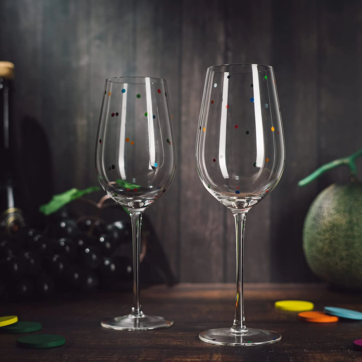 Polka Dot Stemmed Wine Glasses 16 Ounces Set of 2 - Keen Glass Solutions