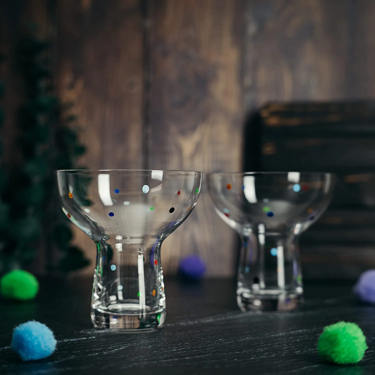 Hand Blown Margarita Glass – (Polka Dot Vintage Design) - Keen Glass Solutions