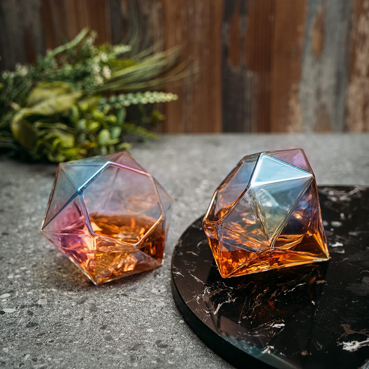 Set of 2 Iridescent Diamond Whiskey & Wine Glasses 10oz - Keen Glass Solutions