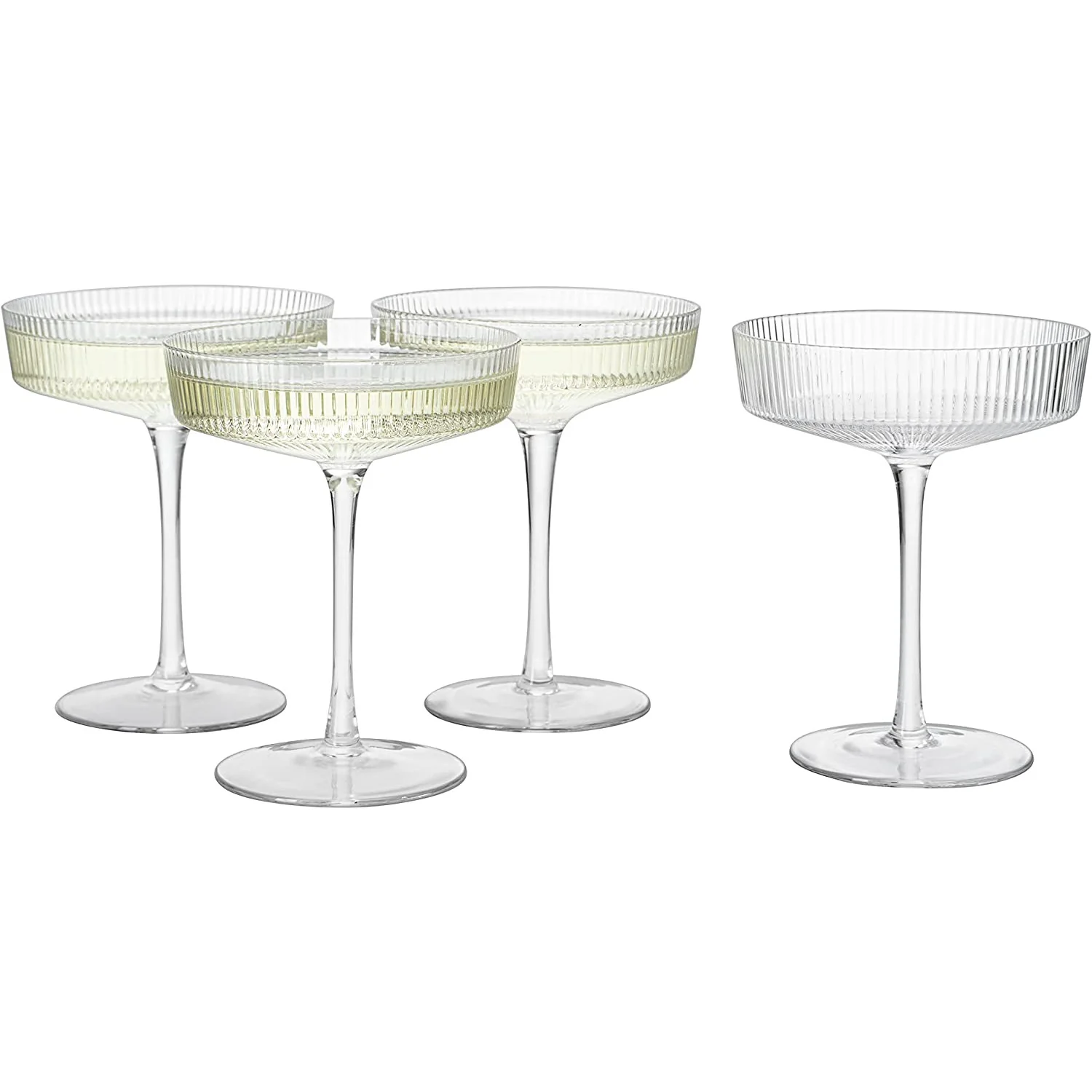Ribbed Coupe Cocktail Glasses 8 oz | Set of 4 (Clear) - Keen Glass Solutions