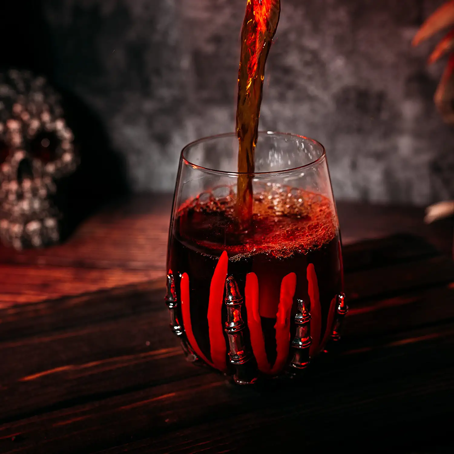 Skeleton Wine Glass, Bloody Hand Wine Skull Glass - 12oz - Keen Glass Solutions