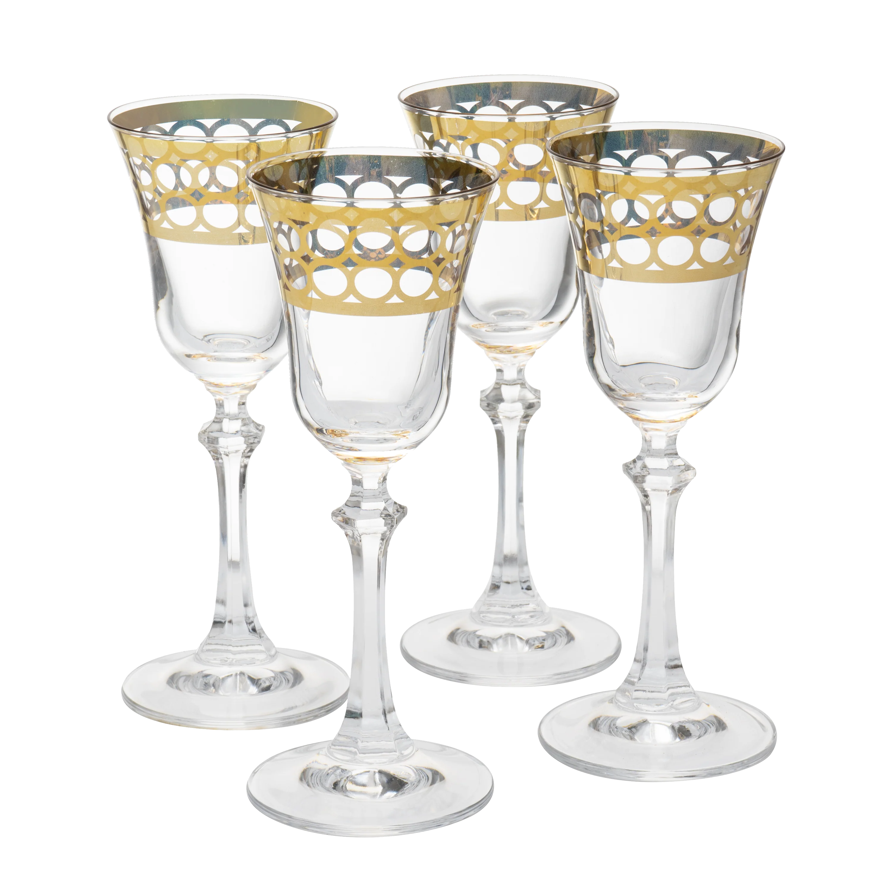 Crystal Gold Italian Design Red Wine Glasses Double-Row Gold -Set of 4 - Keen Glass Solutions