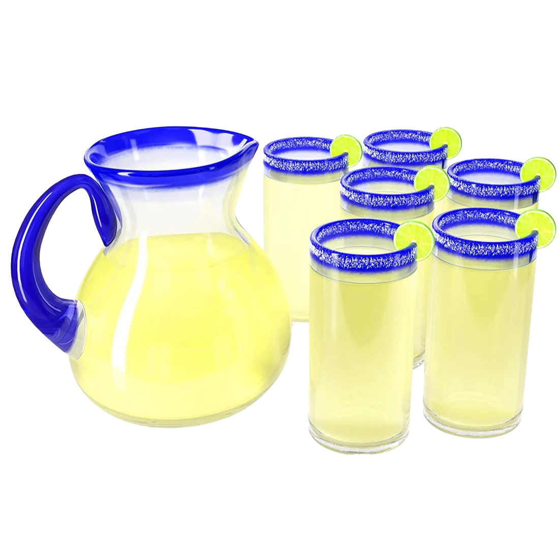 Hand Blown Blue Mexican Drinking Glasses and Pitcher – Set of 6 - Keen Glass Solutions