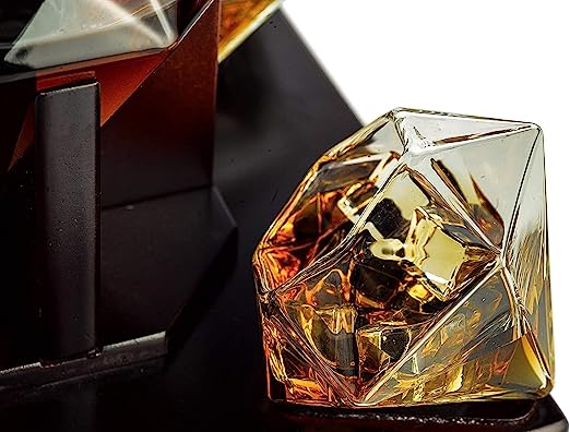 The Wine Savant Diamond Whiskey Glasses, Set of 2 10 oz - Keen Glass Solutions