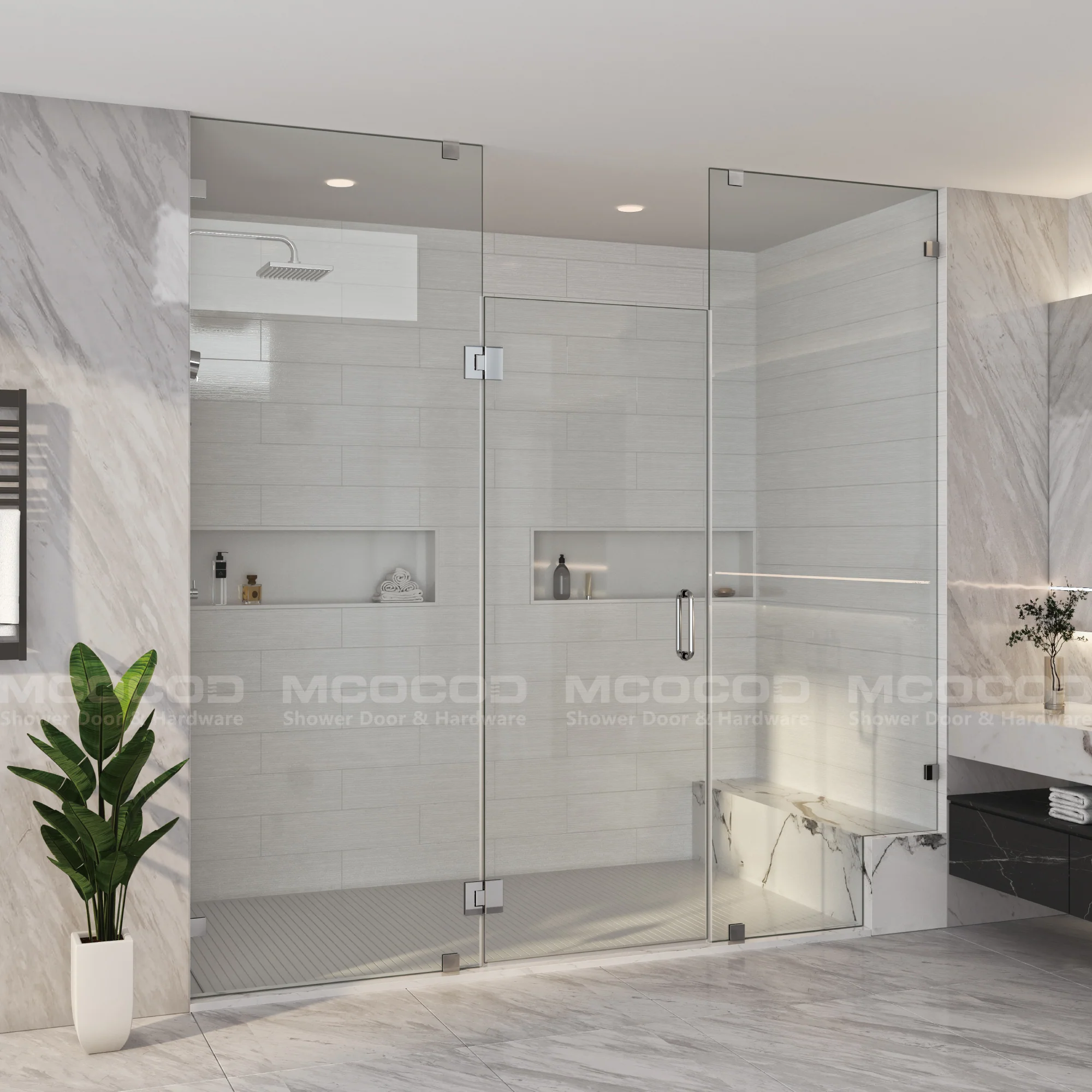 Customize for Large Openings Spaces Frameless Swing Shower Door - H06-02F - Keen Glass Solutions