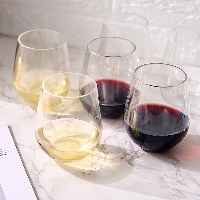 European Style Unbreakable Elegant Acrylic Stemless Wine Glasses 15 oz | Set of 6 - Keen Glass Solutions
