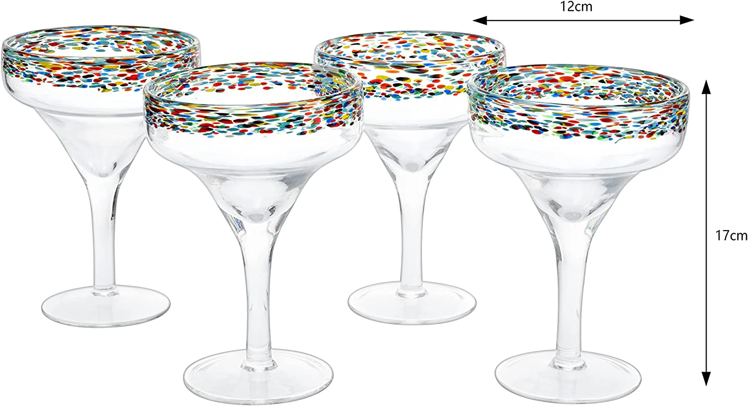 Mexican Margarita Hand Blown Glass - Set of 4 - Large 16oz - Keen Glass Solutions