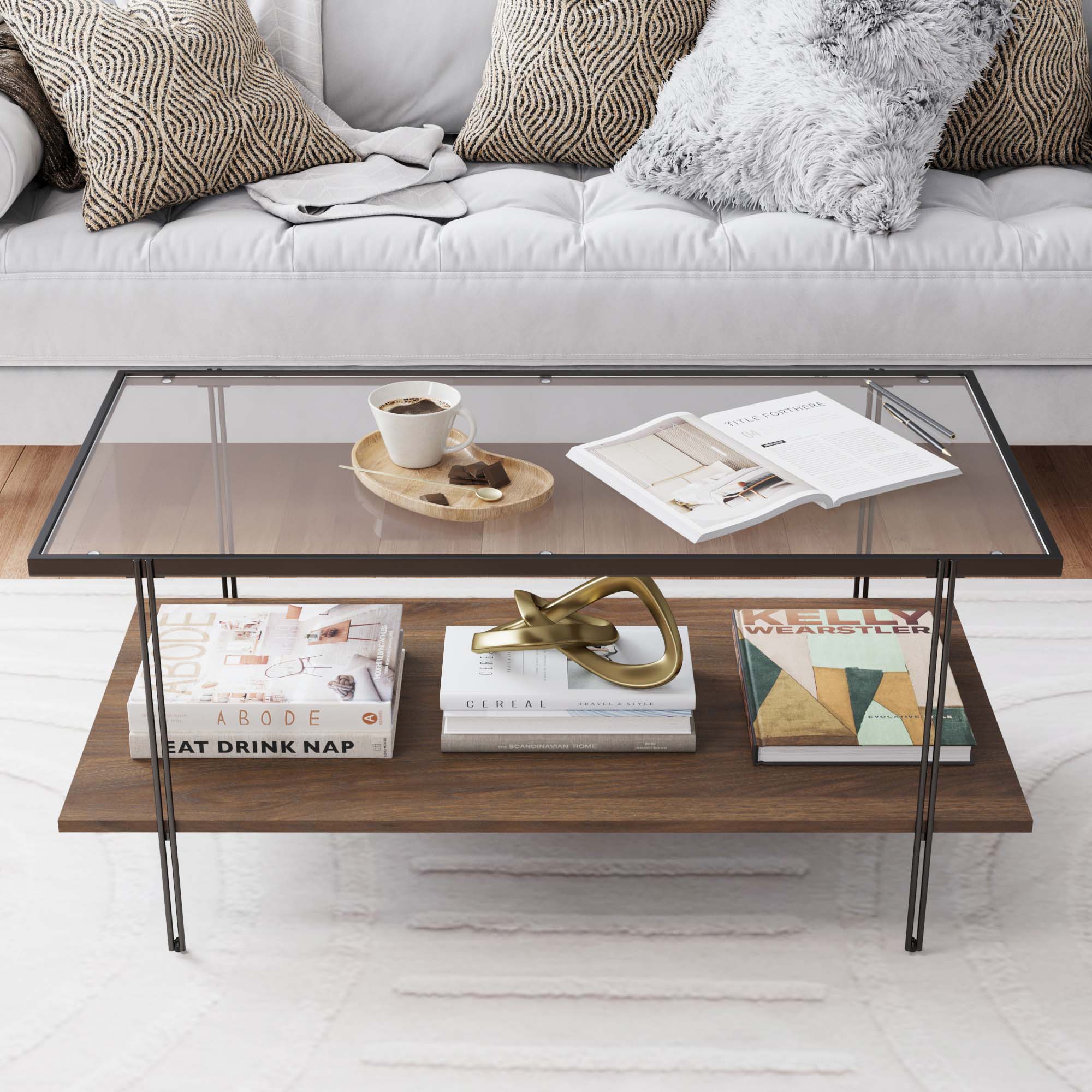 Glass Top Modern Coffee Table Walnut - Keen Glass Solutions