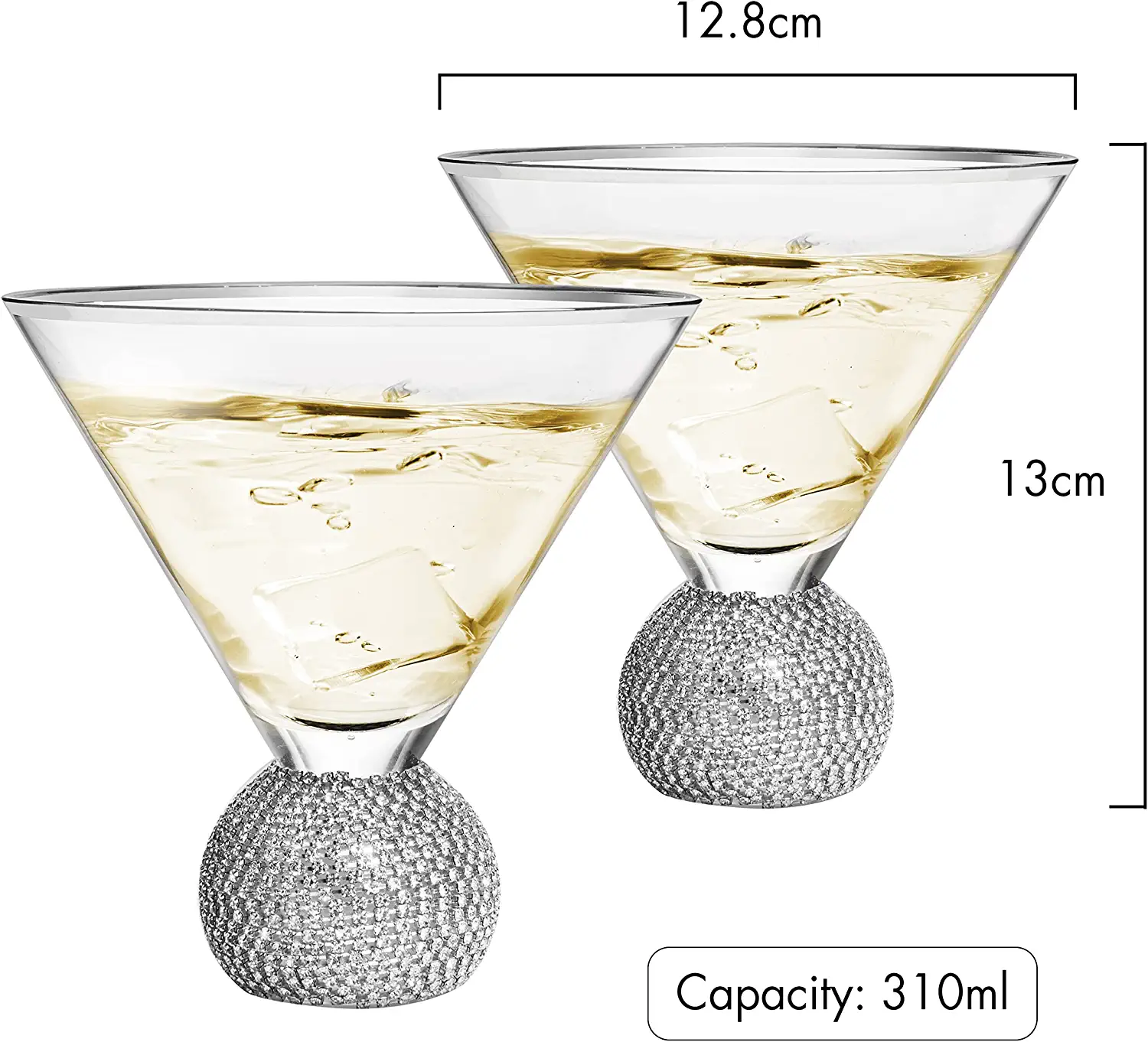 Diamond Studded Martini & Cocktail Glasses - Set of 2 - Keen Glass Solutions