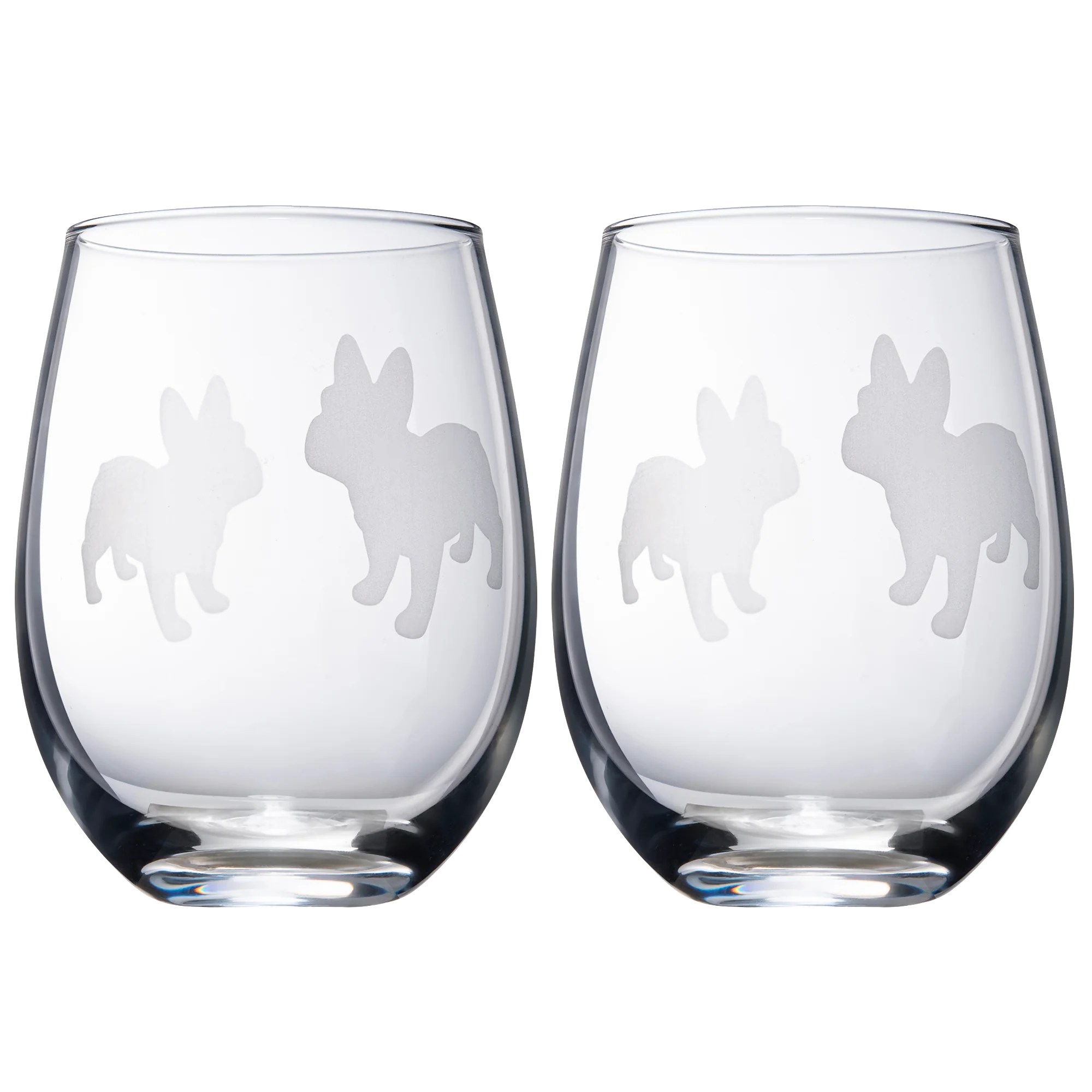 Set of 2 French Bulldog Dog Stemless Wine Glasses - Keen Glass Solutions