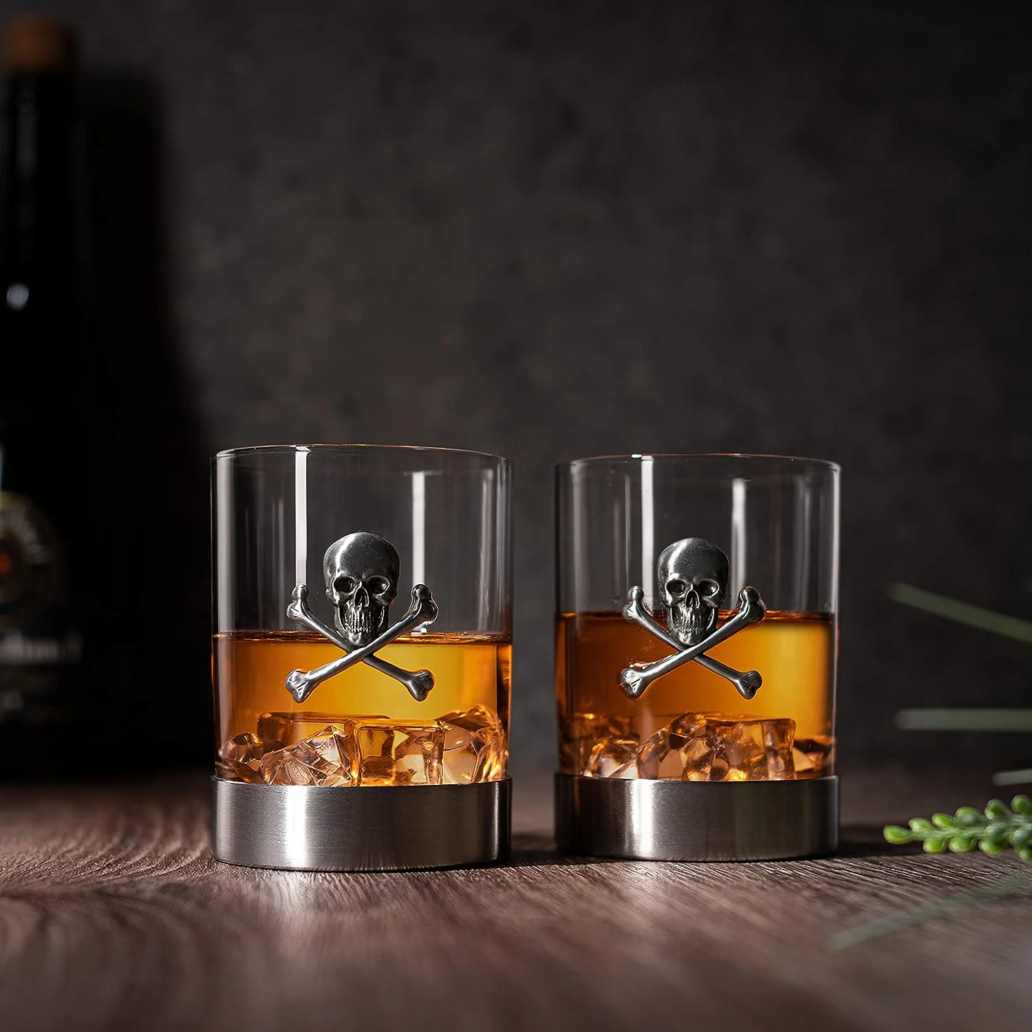 Skull & Skeleton Crossbones Pewter Whiskey - 11oz Set of 2 - Keen Glass Solutions