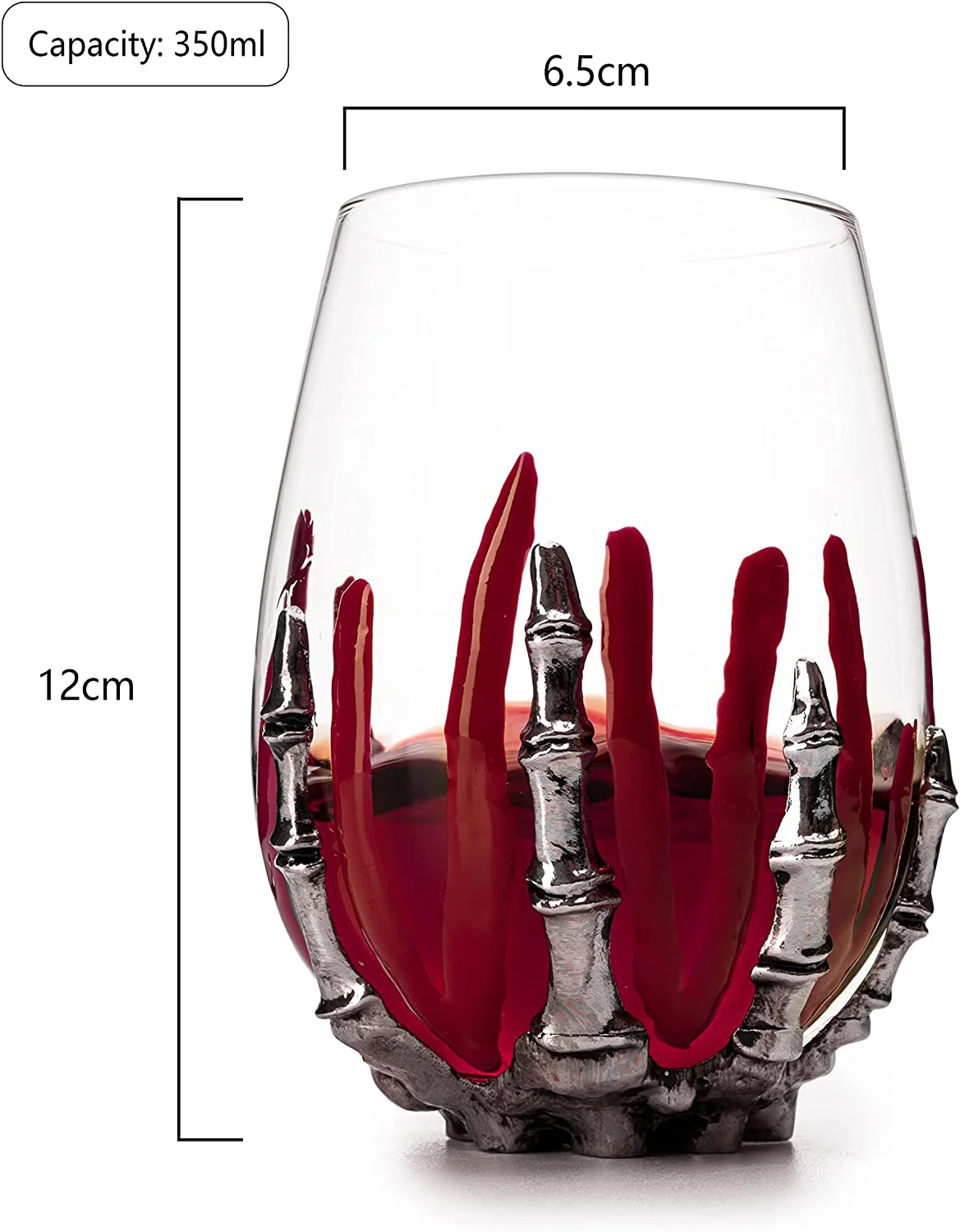 Skeleton Wine Glass, Bloody Hand Wine Skull Glass - 12oz - Keen Glass Solutions