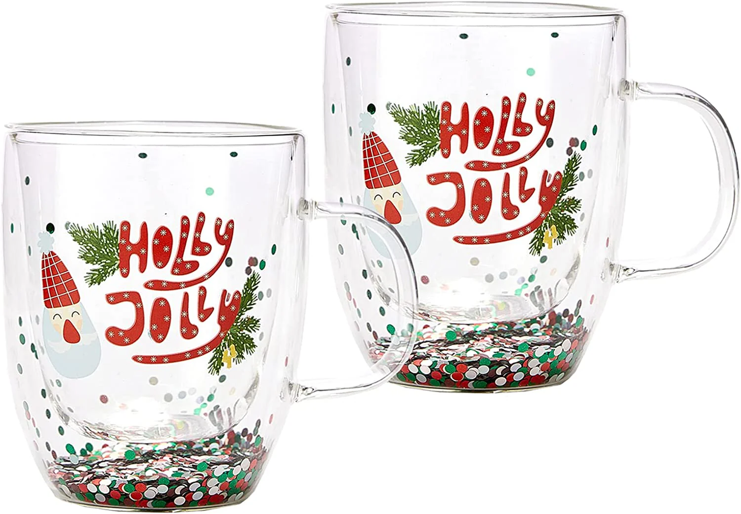 Set of 2 Holly Jolly Christmas Design Tumbler Mugs - 9.5 oz - Keen Glass Solutions