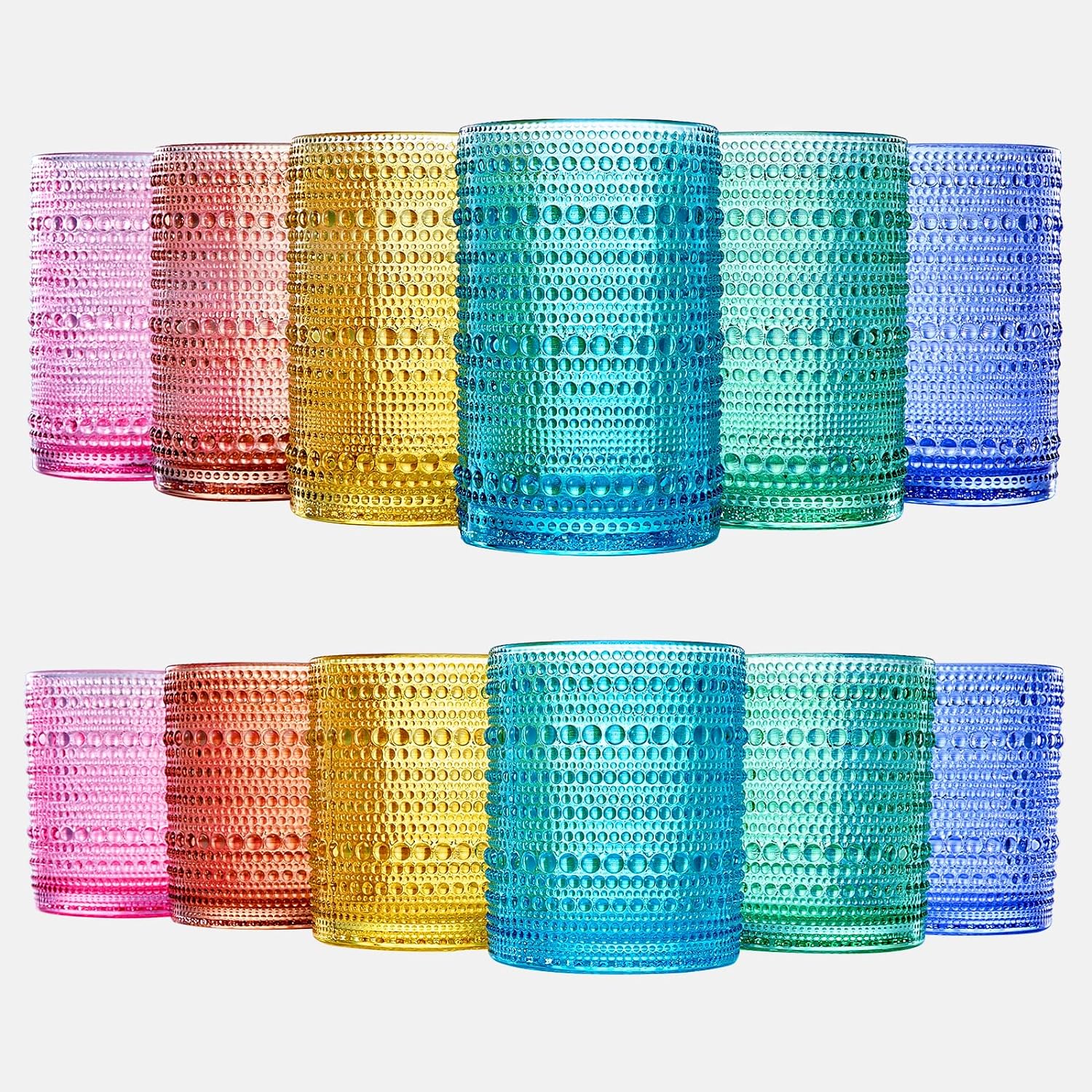 Hobnail Drinking Glasses Colored Beaded Drinking Glass Set of 12 - Keen Glass Solutions