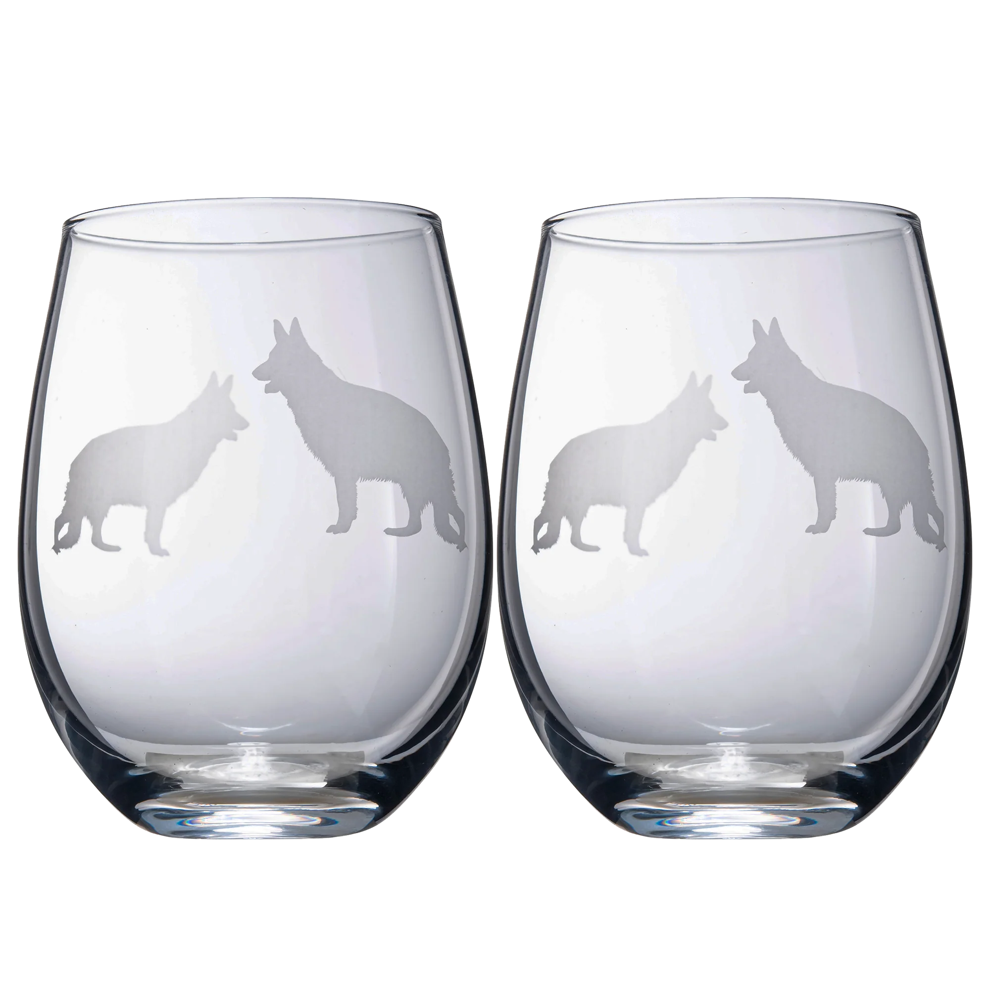Set of 2 Dog Stemless German Shepherd Wine Glasses - Keen Glass Solutions