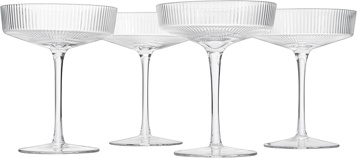 Ribbed Coupe Cocktail Glasses 8 oz | Set of 4 (Clear) - Keen Glass Solutions