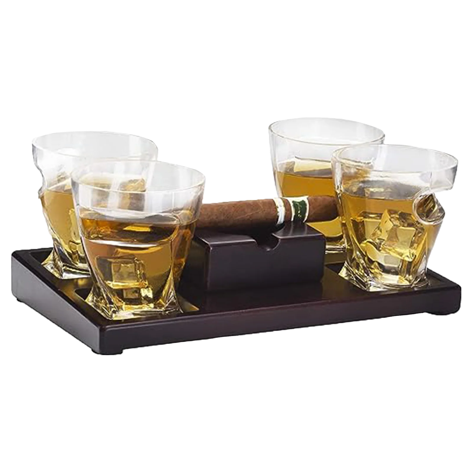 Premium Whiskey Glass & Cigar Tray Gift Set – 4 Twist Glasses - Keen Glass Solutions
