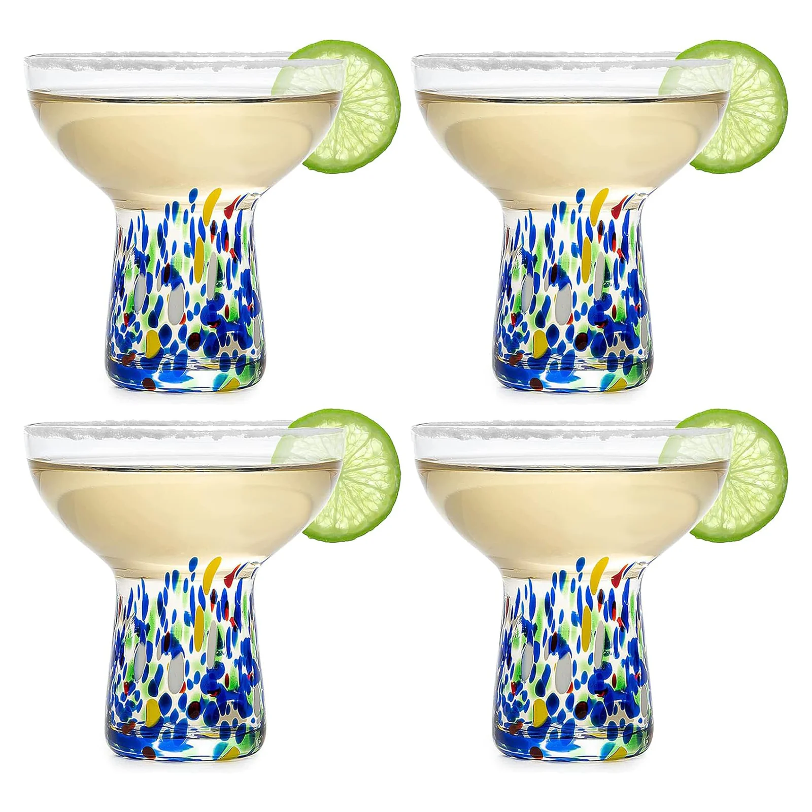 Stemless Margarita Glass – Set of 4 - Luxury Hand Blown Confetti Margaritas - Keen Glass Solutions