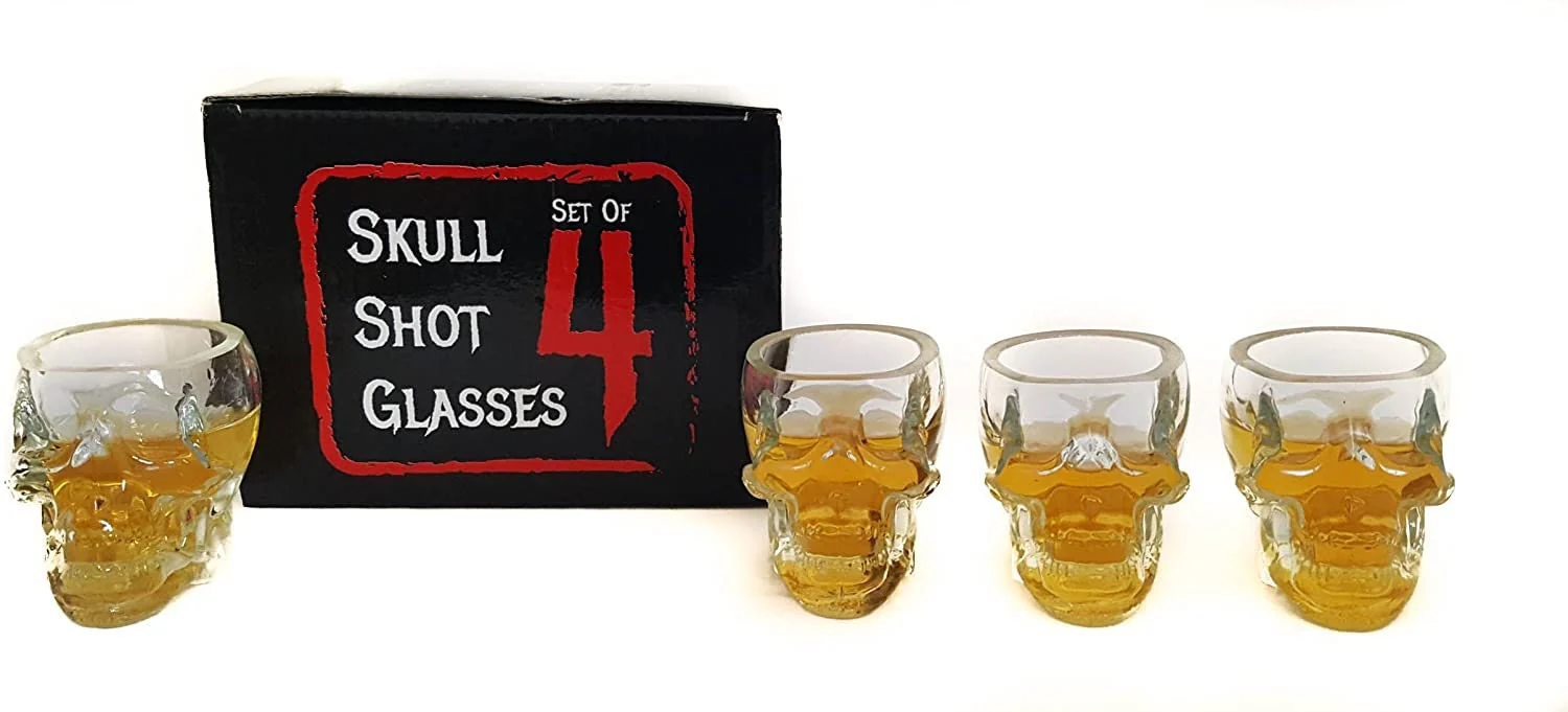 Monkey and Heroes Extra Large Skull Shot Glasses Set of 4 - Keen Glass Solutions
