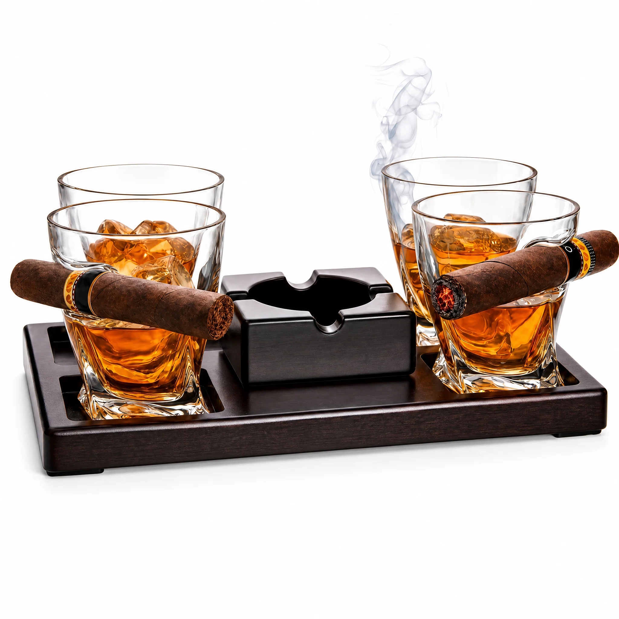 Premium Whiskey Glass & Cigar Tray Gift Set – 4 Twist Glasses - Keen Glass Solutions